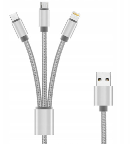 KABEL DO TELEFONU 3w1 MICRO USB USB-C Lightning Złącza USB - inne złącze