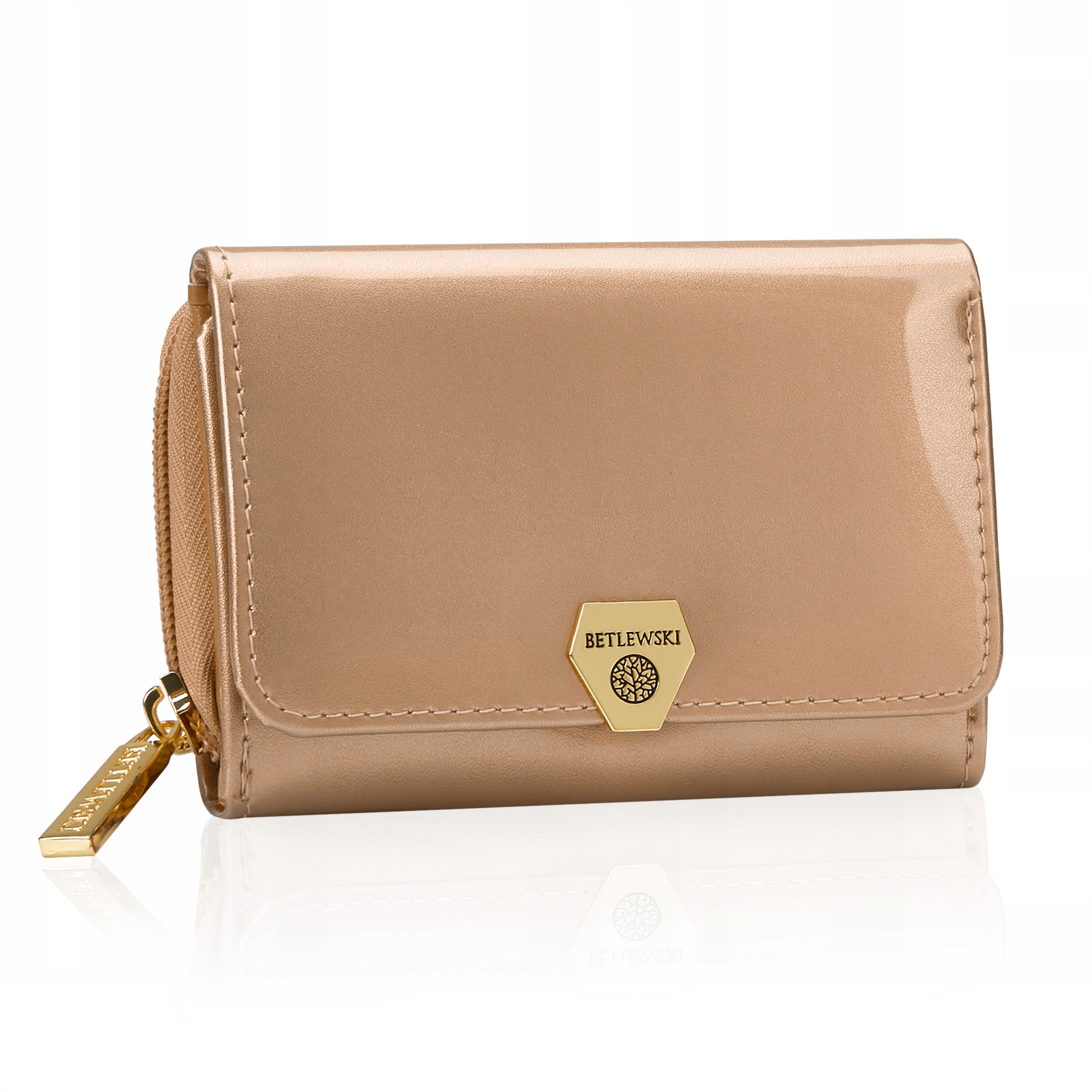 Betlewski Portfel damski skóra naturalna gładka lakierowana mocny trwały