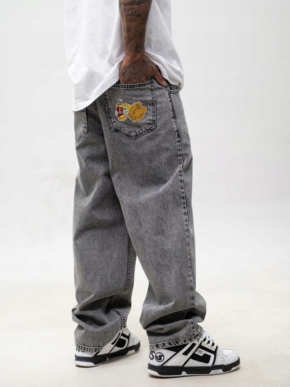 Džínové Kalhoty Baggy Pánské Černé Mramorové Jigga Wear Sprej XL