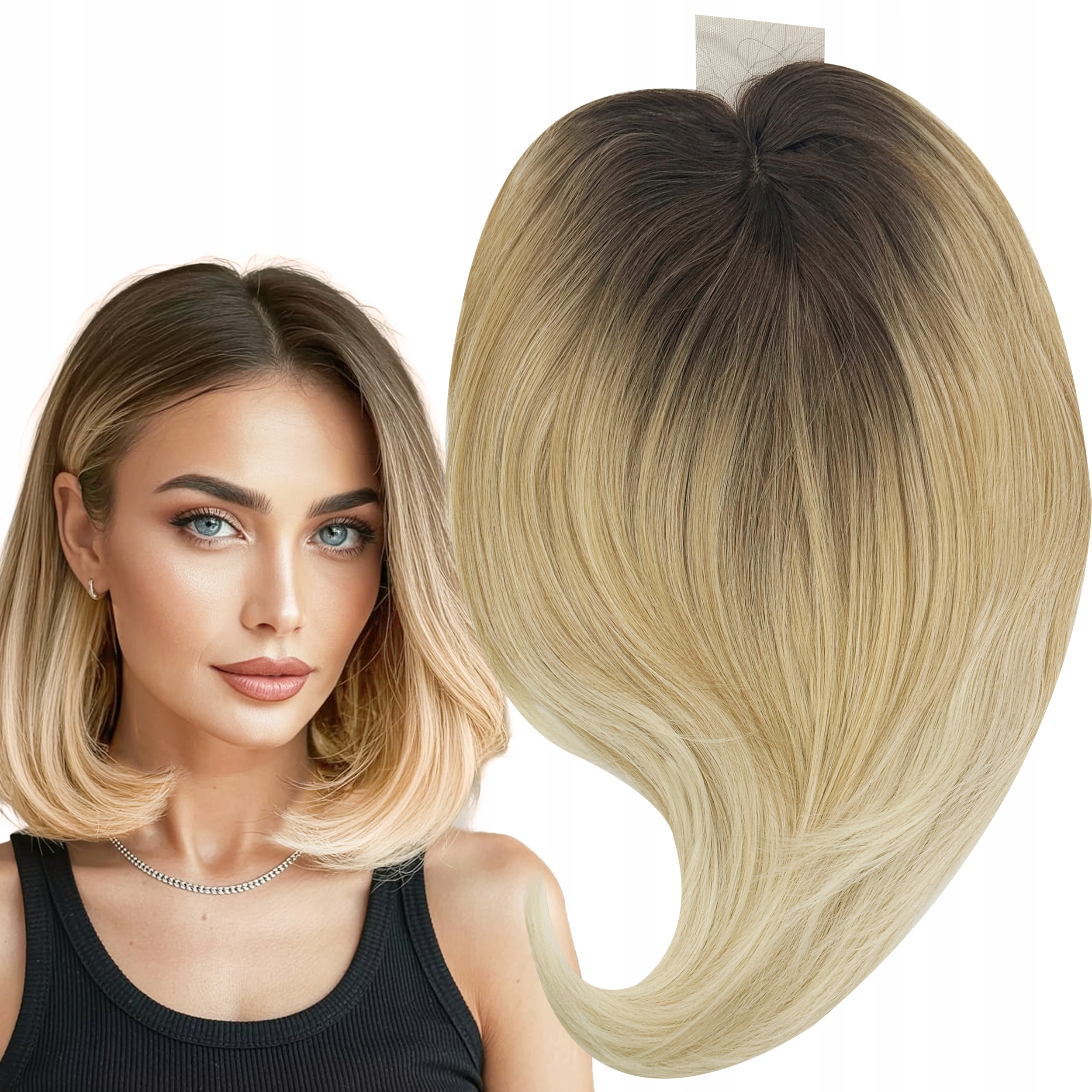 Topper Tupet Kompletní doplnění vlasů Syntetický Clip In Ombre Blond 40 cm