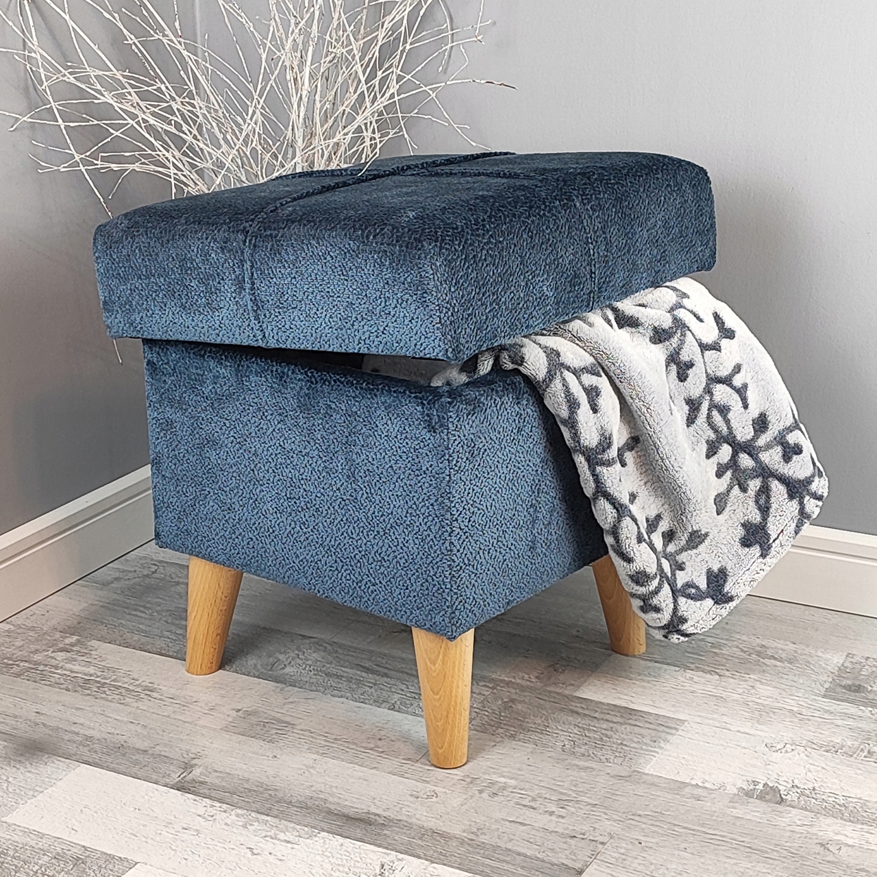 Taburet S Úložným Prostorem A Úložným Prostorem, Otevírací Podnožka, Modrá Barva, Boucle