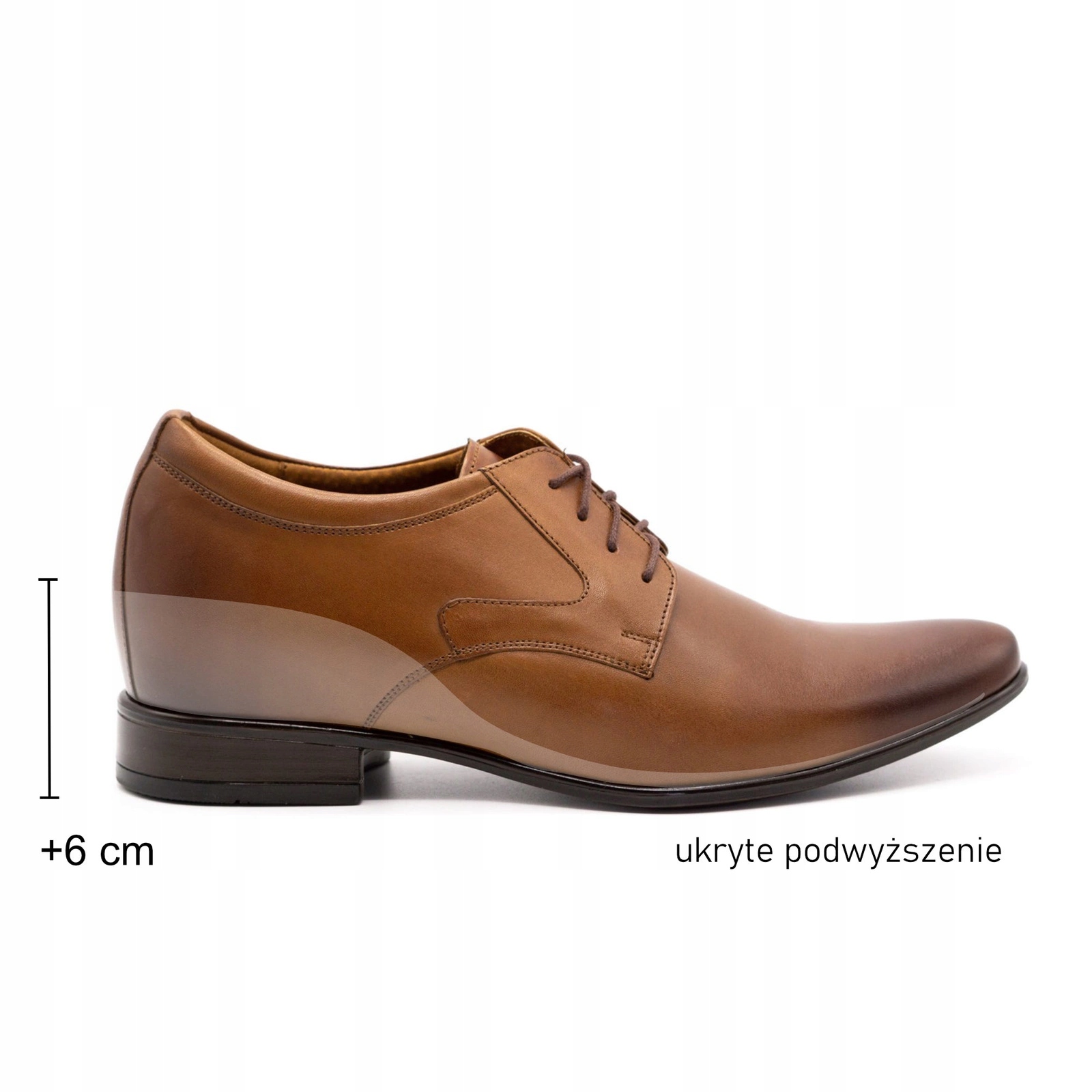 Buty męskie wizytowe skórzane P11 podwyższające 6cm brązowe 38
