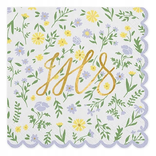 SERWETKI KOMUNIA KOMUNIJNE NA KOMUNIĘ IHS KWIATY DEKORACJE 33x33cm 20 sztuk