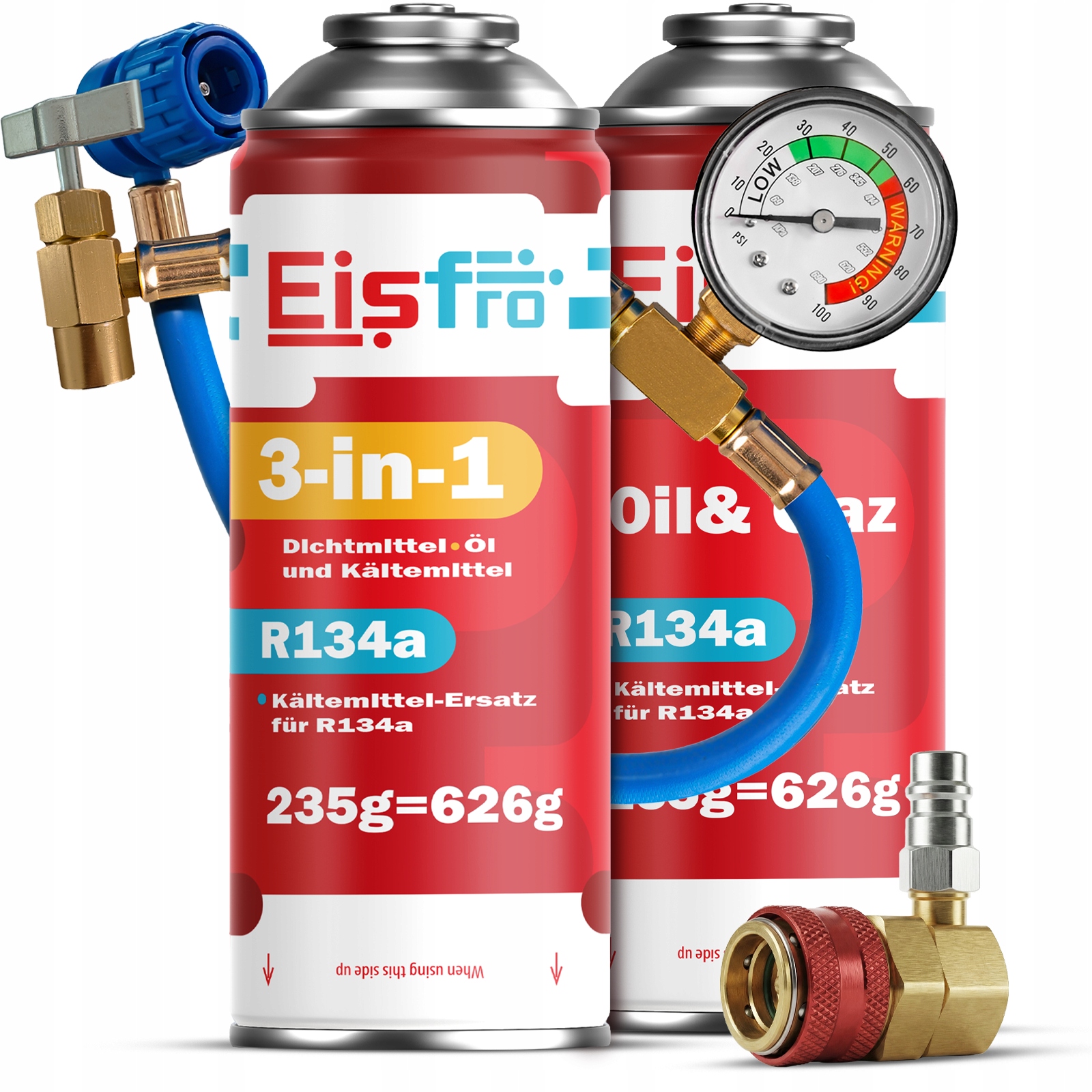 2x Gaz Pro Klimatizace R134a chladivo 2v1 3v1 Kabel Adaptér