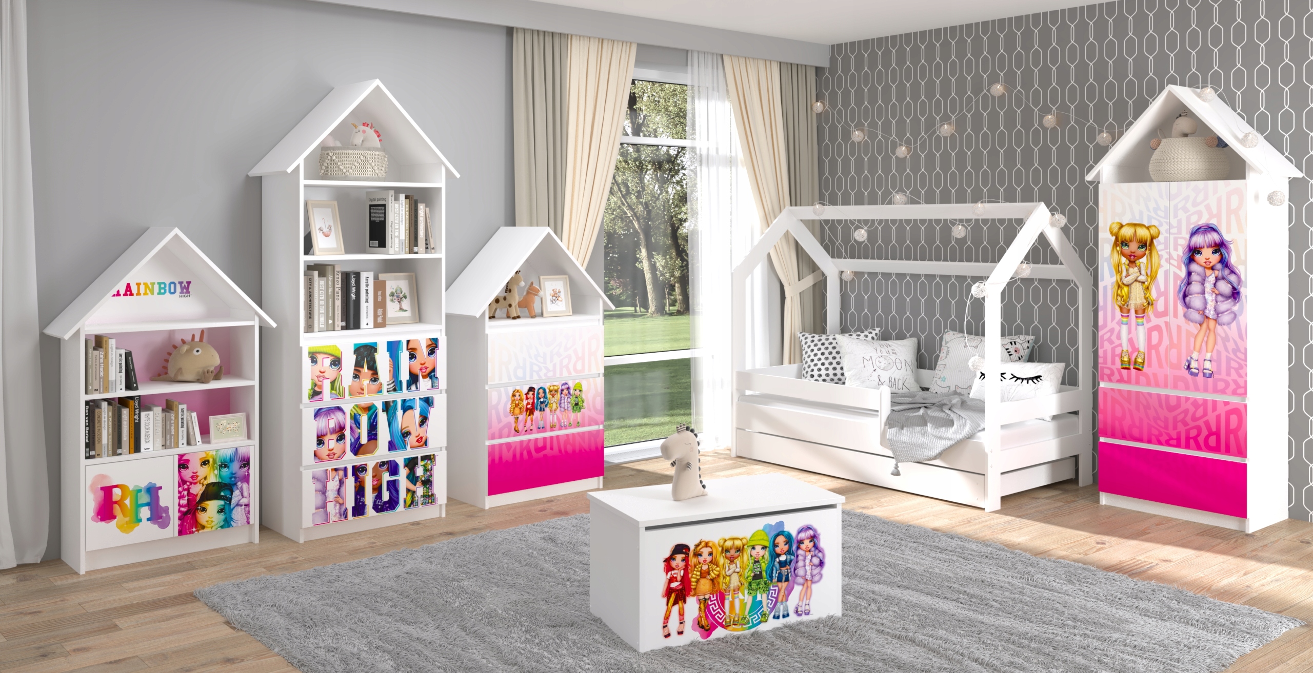 Łóżko dziecięce DOMEK PODWÓJNE BABY BOO 180x80 DĄB SONOMA Długość 180 cm