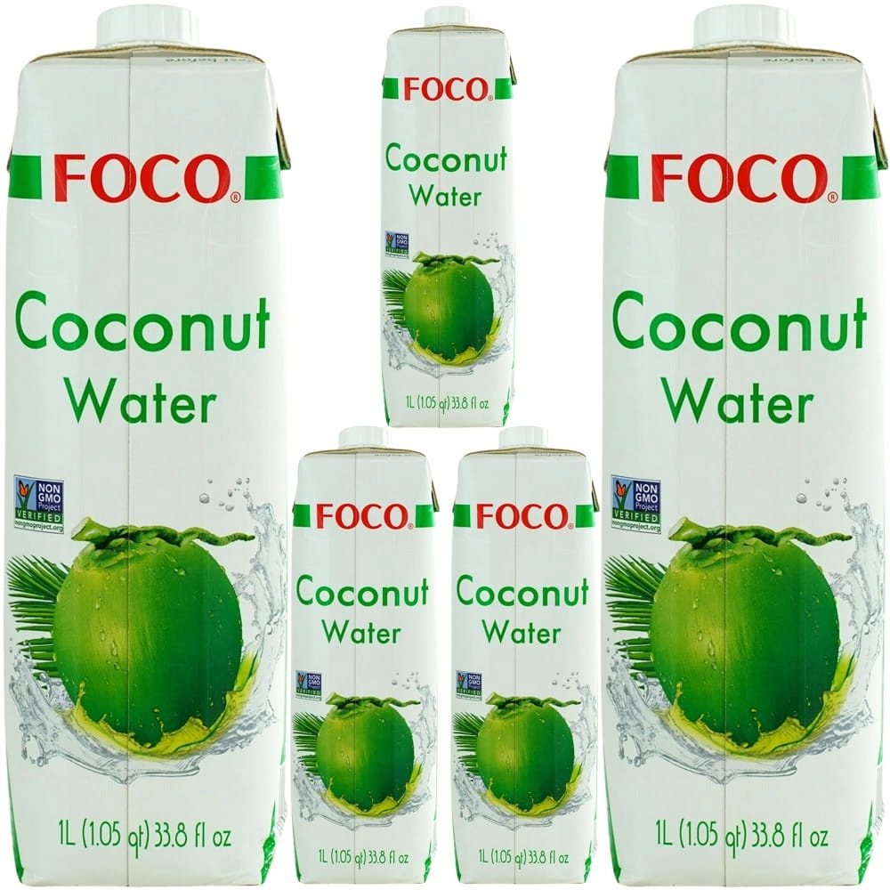 Levně 5x Zdravá Kokosová voda z kokosu 100% přírodní zavlažování 1000 ml 1 litr Foco