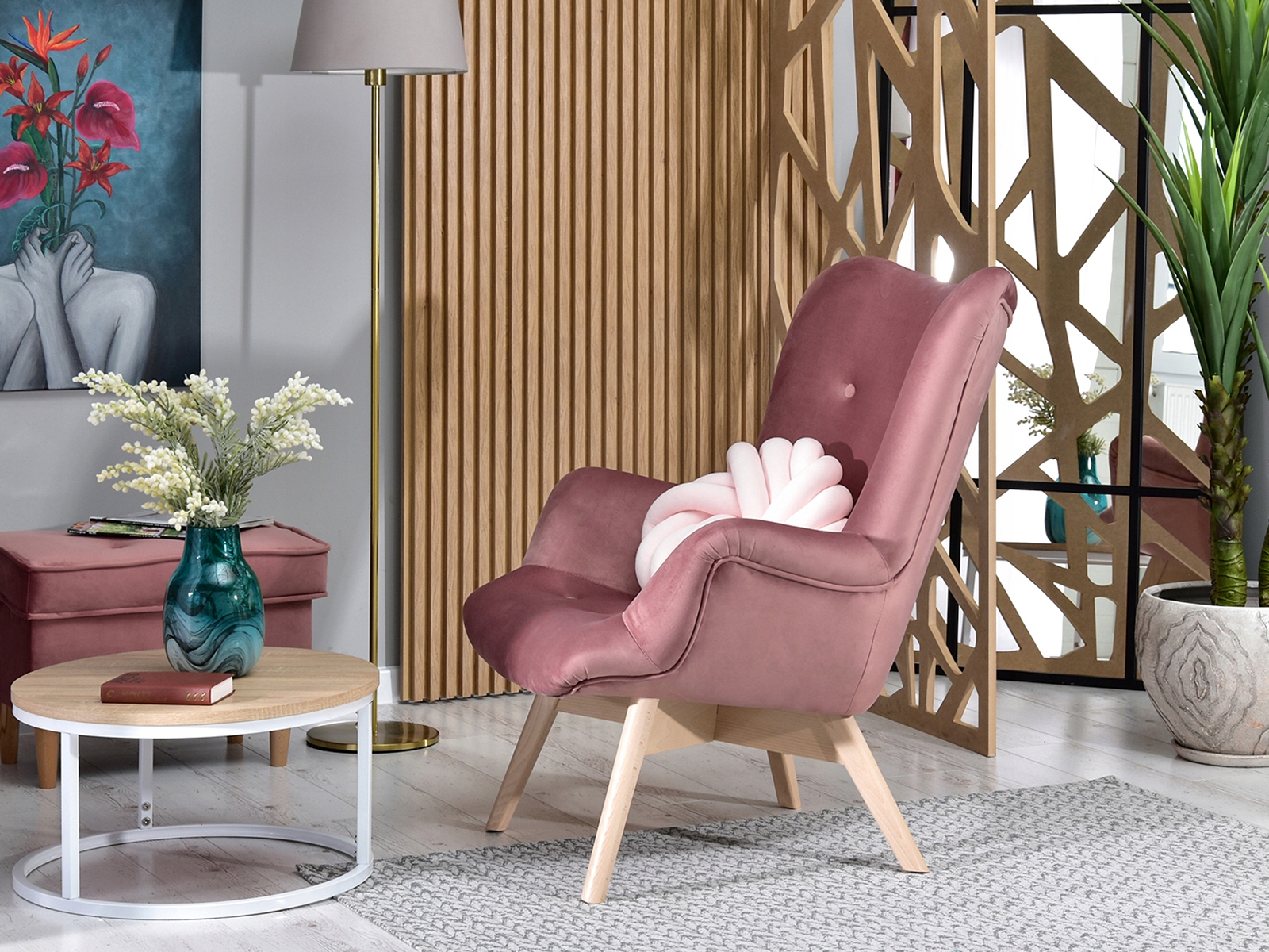 WELUROWY FOTEL Z PIKOWANIEM DO POKOJU DLA DZIEWCZYN FLORI PASTELOWY RÓŻ BUK Kod producenta 5907698659297