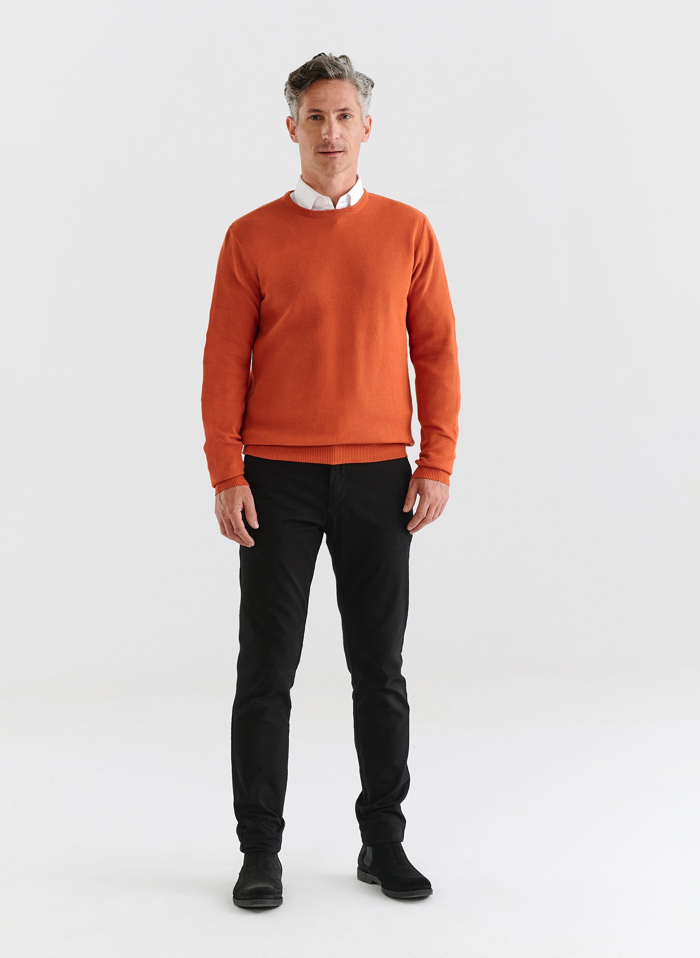 Pomarańczowy sweter męski z okrągłym dekoltem Pako Lorente roz. M Rozmiar M