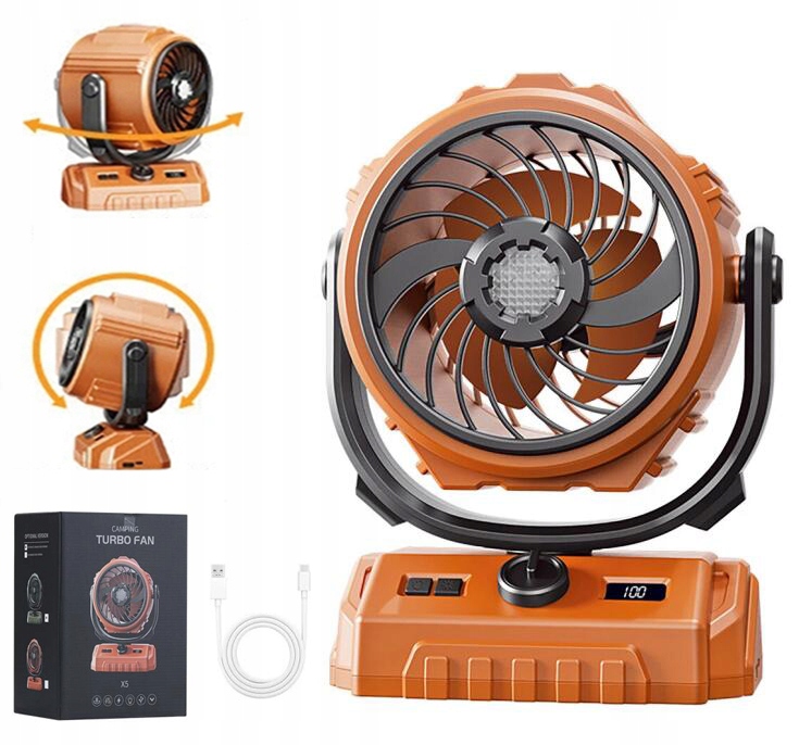 Přenosný kempingový ventilátor s Led lampou, Usb dobíjecí stanový ventilátor s hákem