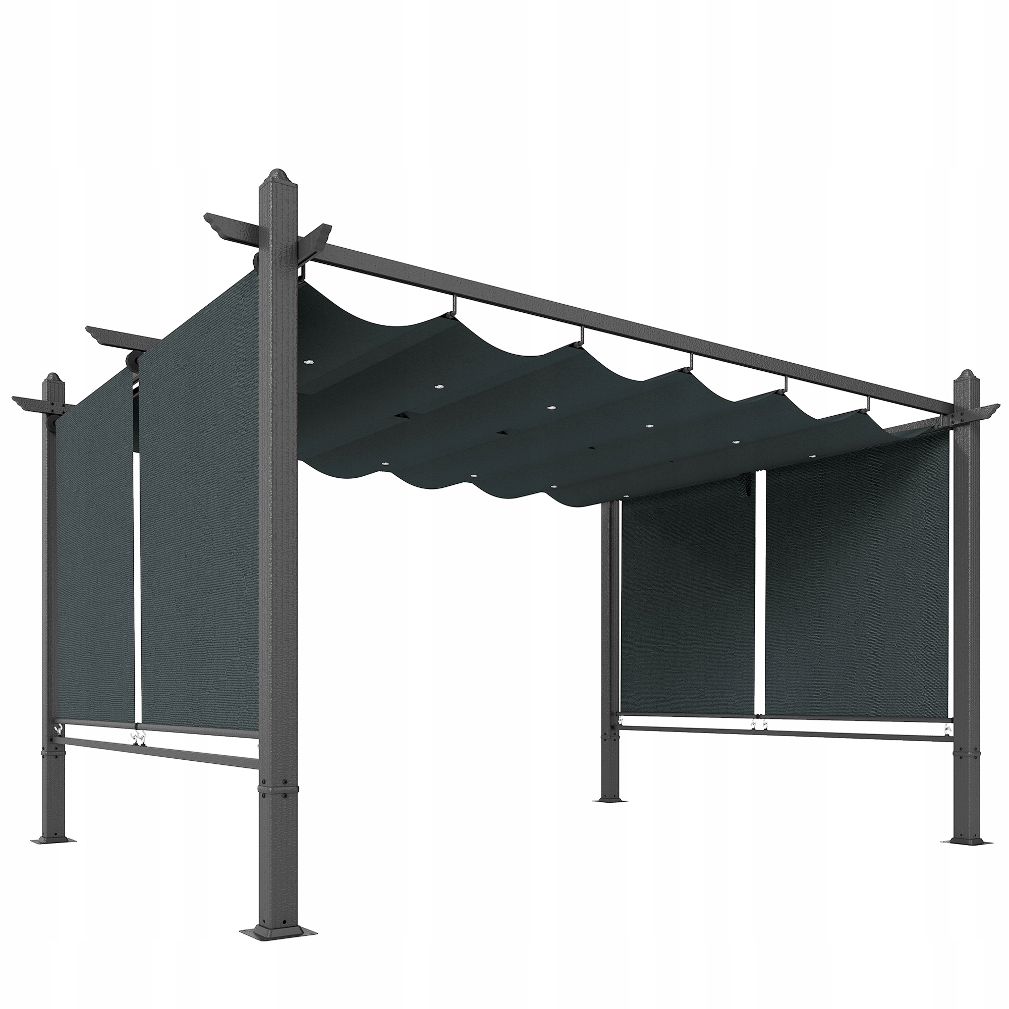 Terasová pergola 3x4 m Pavilon z hliníku Roztahovací střecha Rolety Outsunny