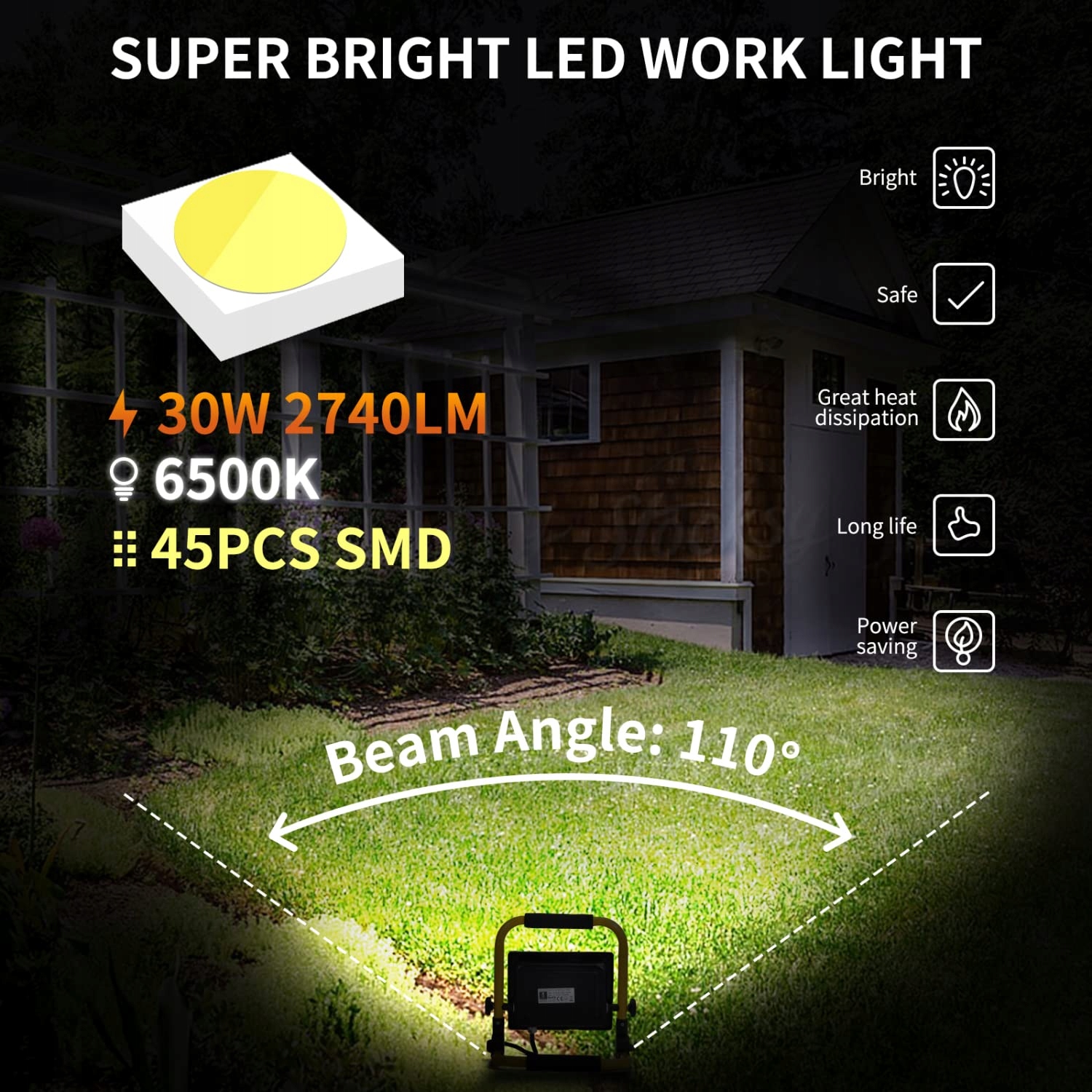AIGOSTAR LED Reflektor 30W 2740LM Wodoodporny Do Warsztatu 6500K — miniatura 2