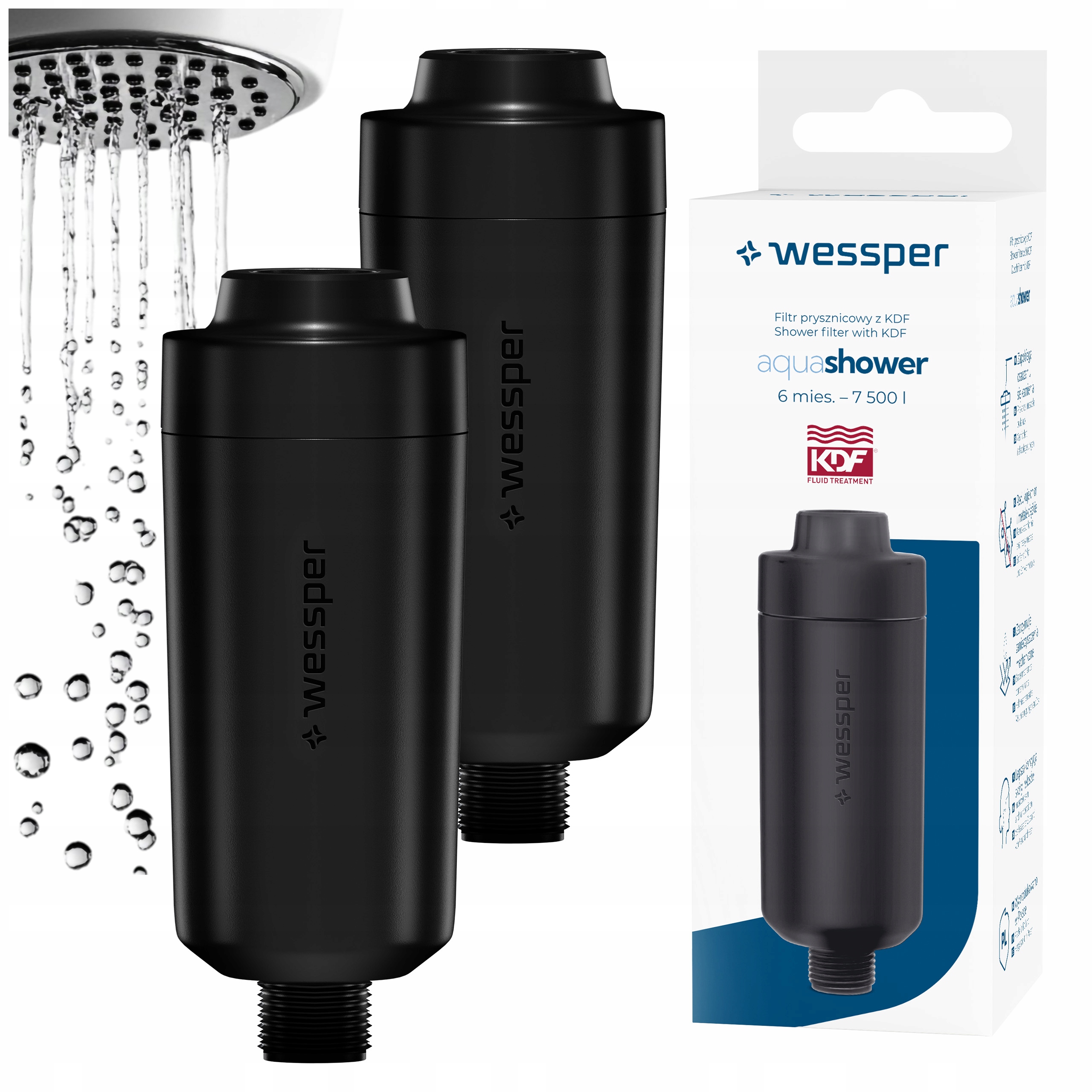2x Filtr Sprchové Vody Wessper Černý černý sprchový filtr změkčuje vodu