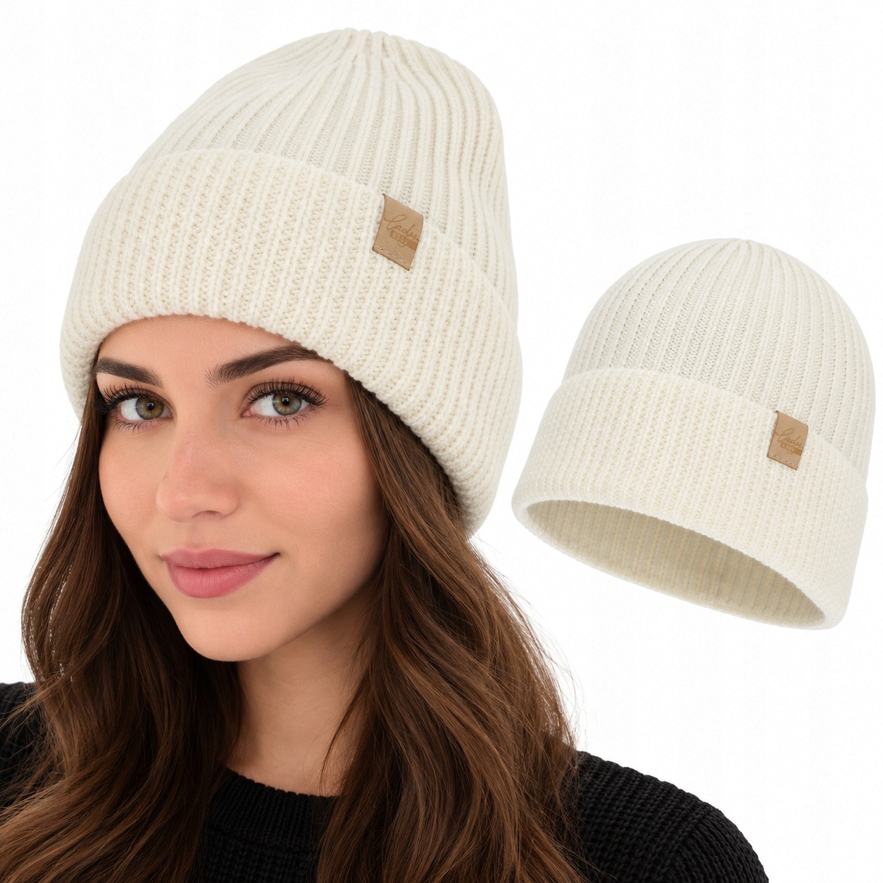 Czapka Zimowa Damska 100% Wełna Merino typu Beanie Wełniana Ciepła 55-60cm