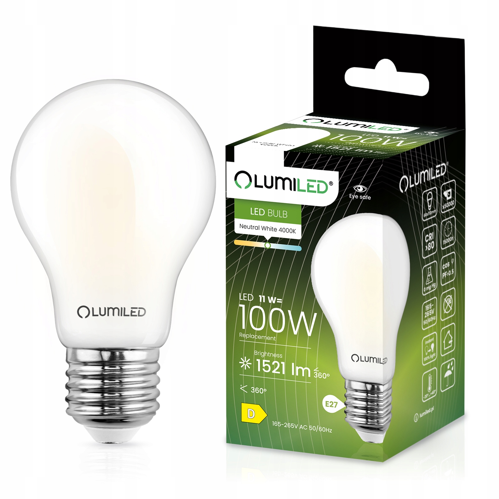 6x Żarówka LED E27 11W = 100W 1521lm 4000K Neutralna Biała FILAMENT MLECZNY Rodzaj gwintu E27