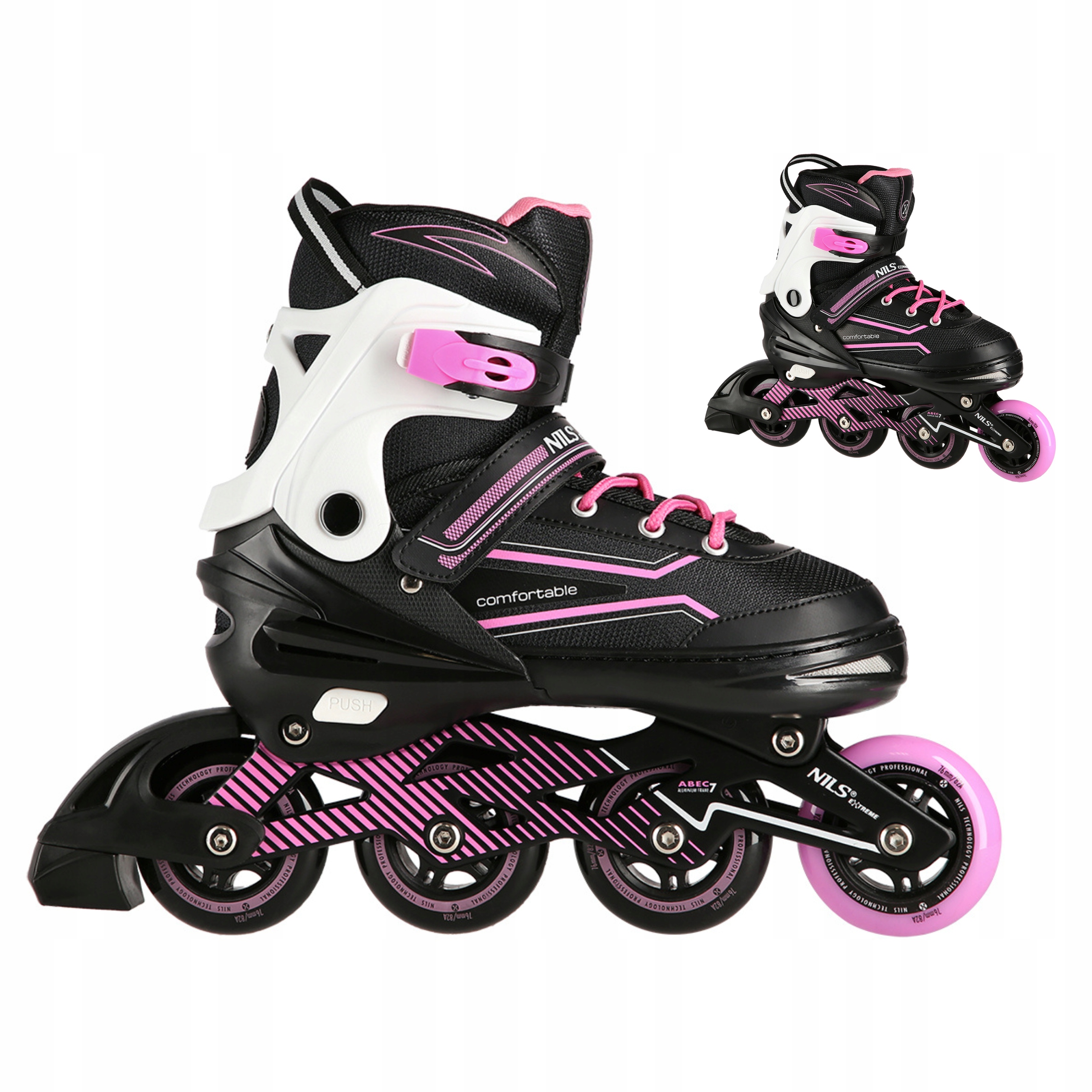 Kolečkové Brusle Regulovatelné Fitness Brusle 2v1 Růžové ABEC7 39-42 Nils Extreme