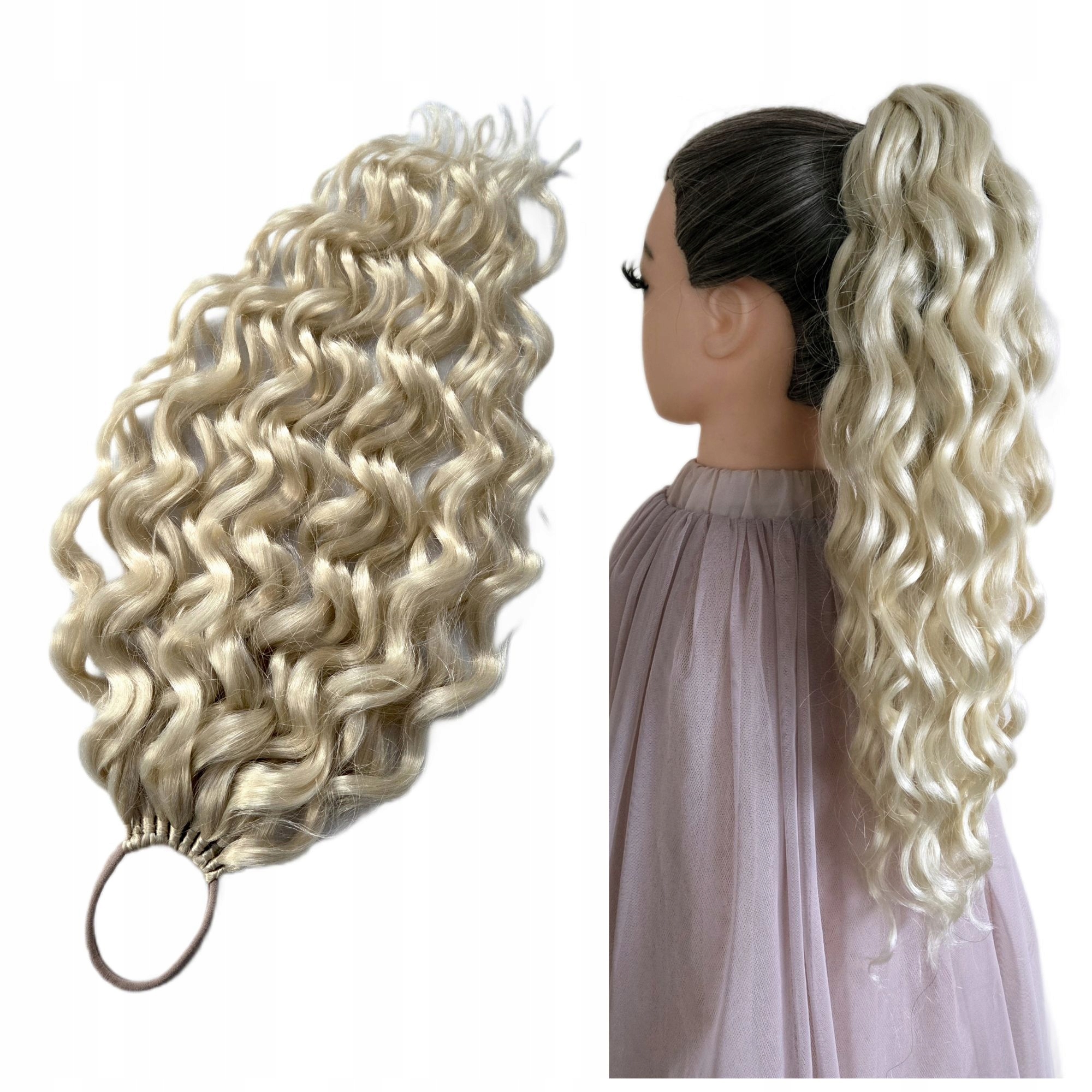 Koník připínací na gumičku, Příčesek kadeře, blond, Zkroucená Blondýnka, 50 cm