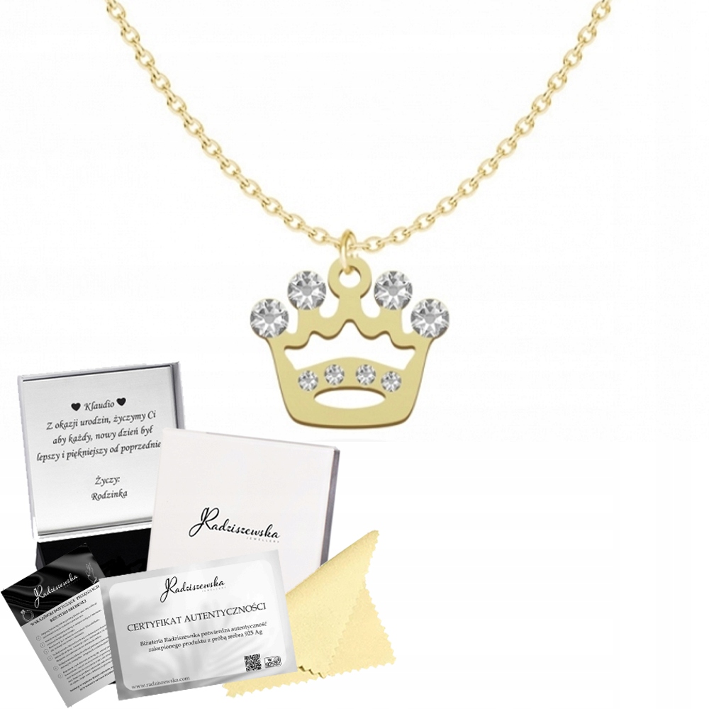 Zlatý náhrdelník Koruna 925 Dárek Dítě Šperky Dedikace Bonus