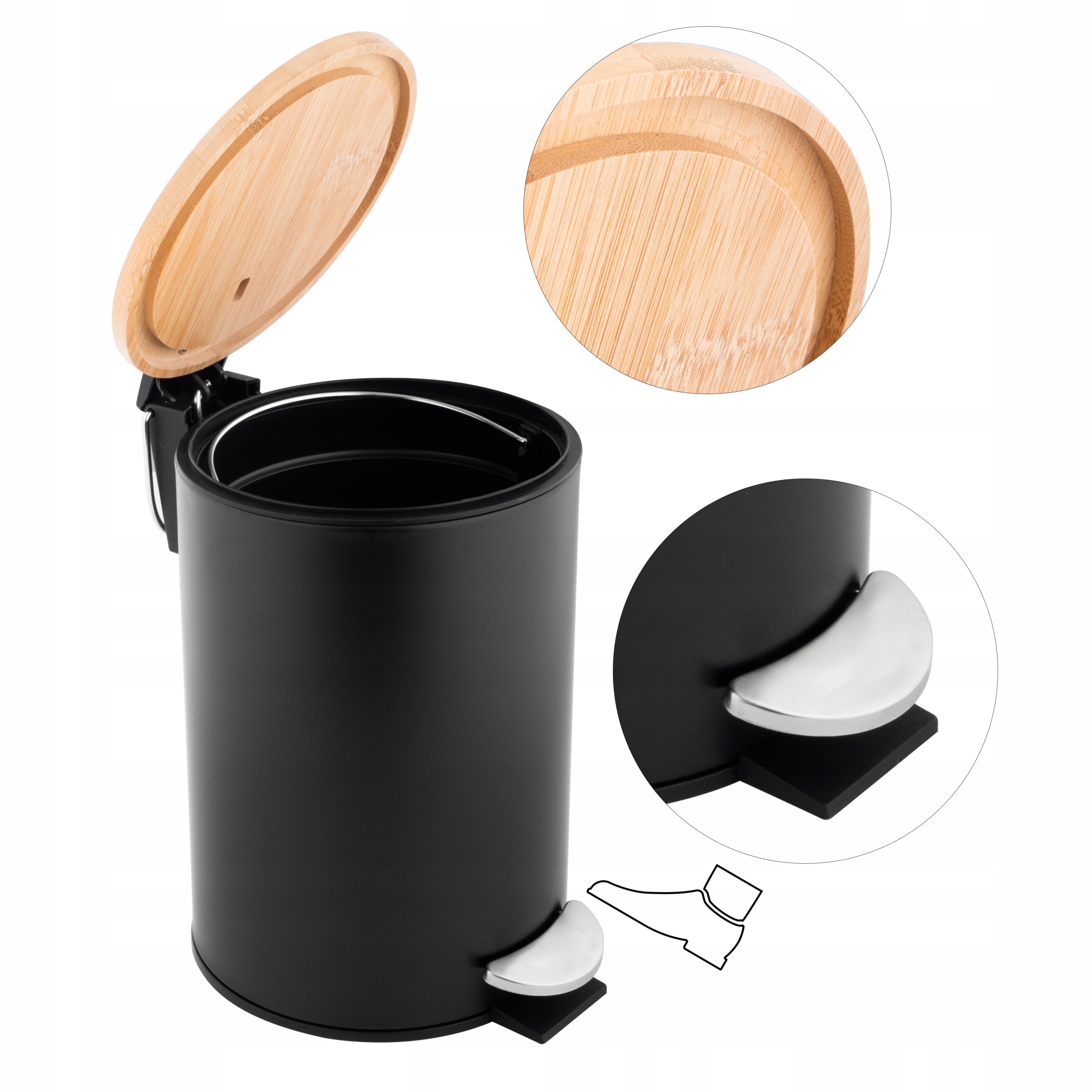 KOSZ NA ŚMIECI 3L Z KLAPĄ CZARNY BAMBUS LOFT Pojemność 3 l