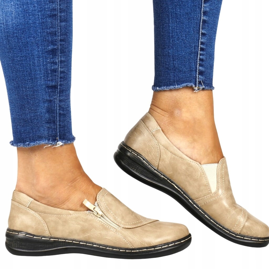 Béžové Polobotky, Pohodlné Na Vyvýšení, Měkká Stélka, Zkontrolujte Širší