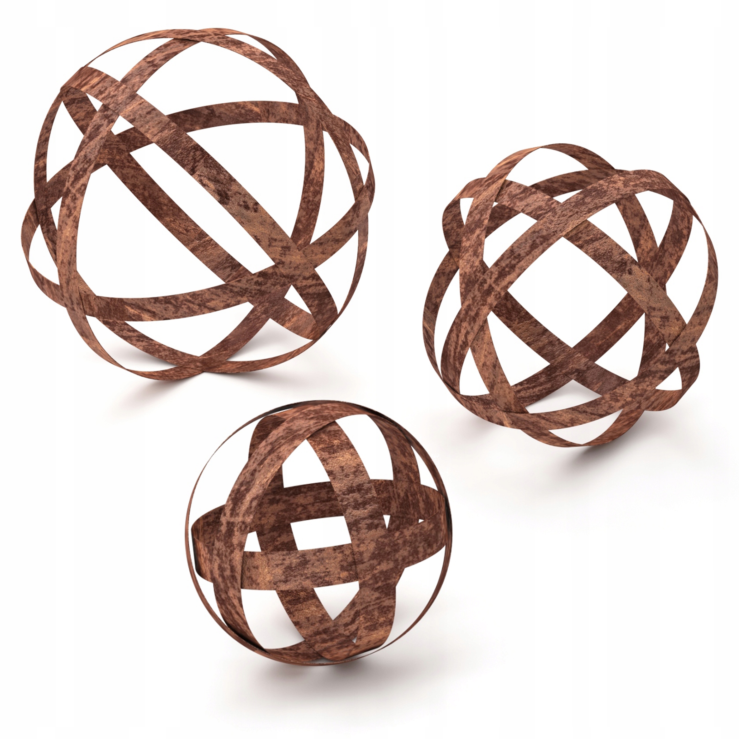 KOMPLET KULA SFERYCZNA RDZAWA RDZA STALOWA 3 SZT KORTEN 3D EFEKT