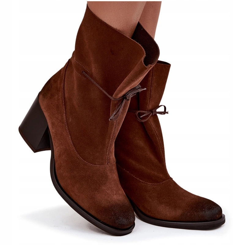Dámské Kotníkové Boty Ze Semiše, Podpatek, Nazouvací Sloupek Zazoo 1151, Kaštanové, Velikost 38