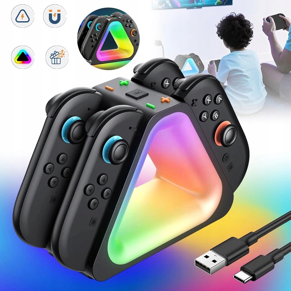 MAGNETYCZNY DOK ŁADUJĄCY NINTENDO SWITCH 2 JOY-CON Z OŚWIETLENIEM RGB