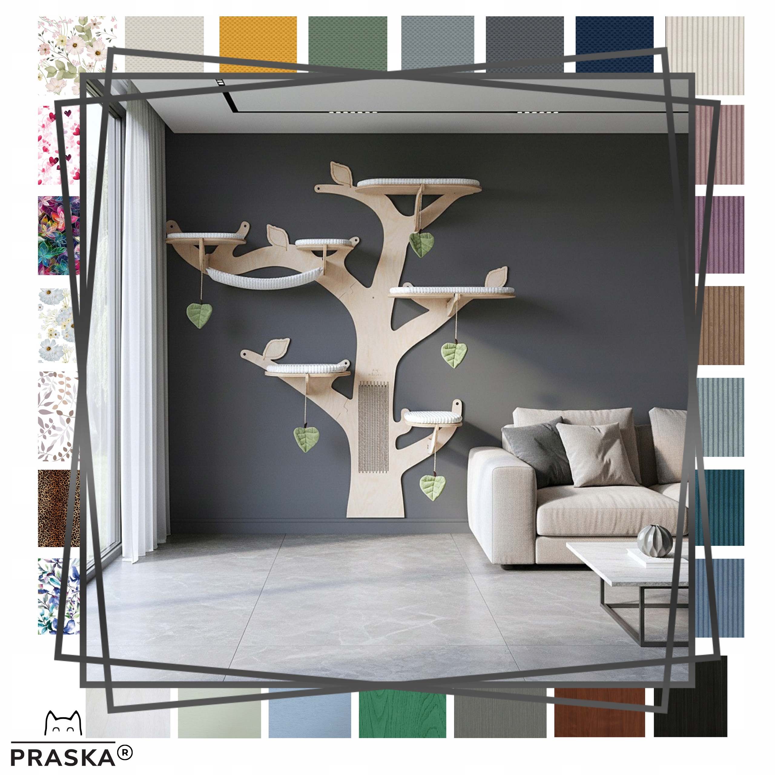 Praska Škrabadlo pro kočky na zeď Stromek Vrba 192x210 levé Barva