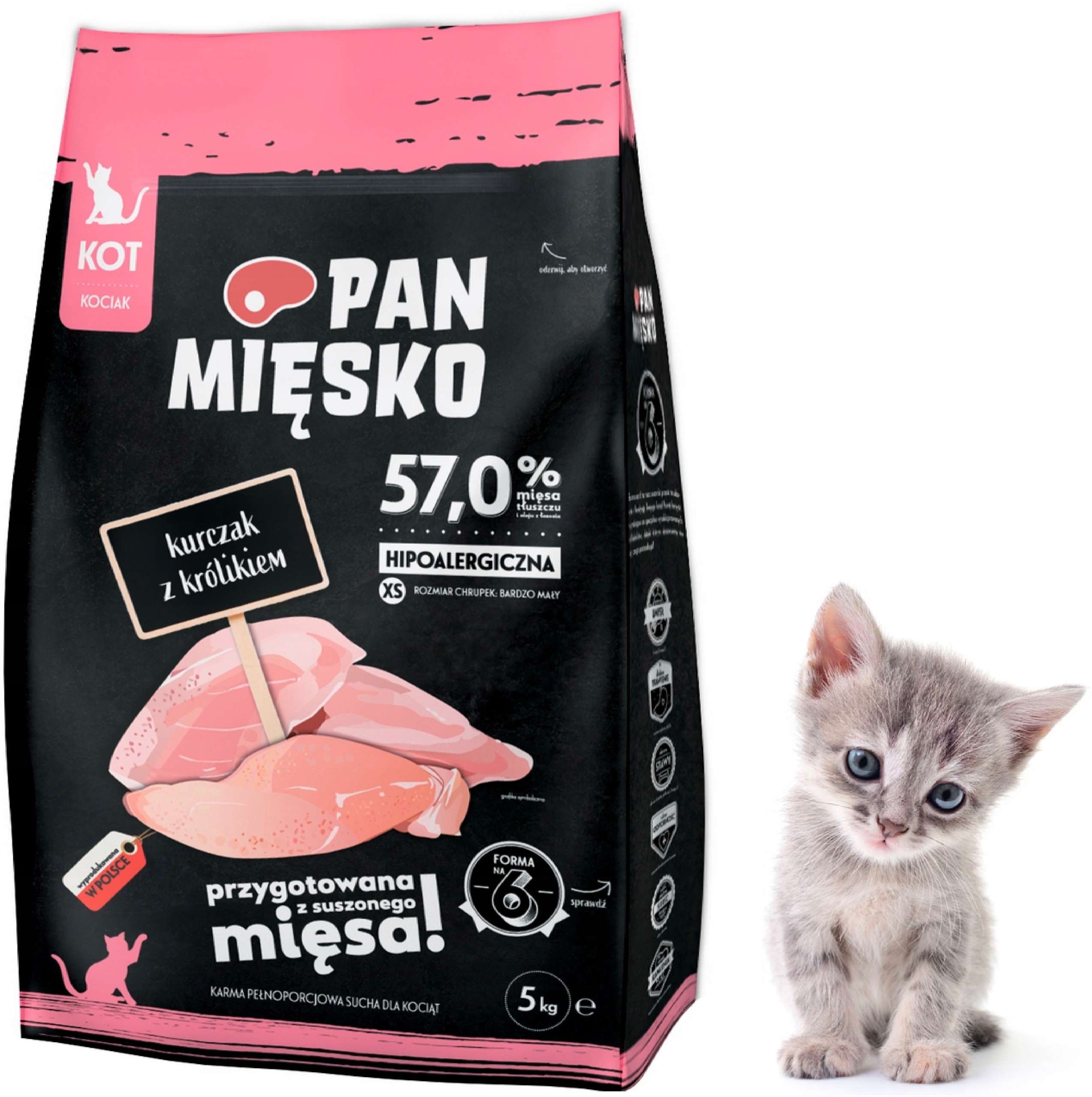 Sucha karma dla kota Pan Mięsko Kurczak z Królikiem 5kg Xs kocięta kociak