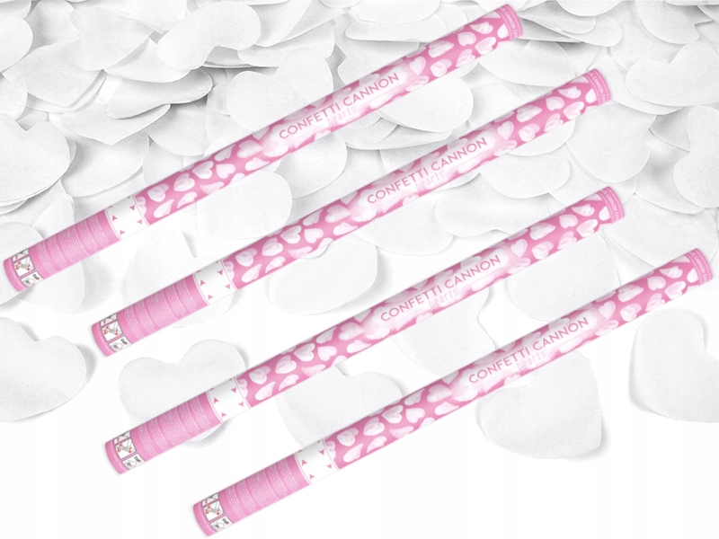 TUBY STRZELAJĄCE KONFETTI BIAŁE SERCA WYRZUTNIA NA ŚLUB WESELE IMPREZĘ 80cm