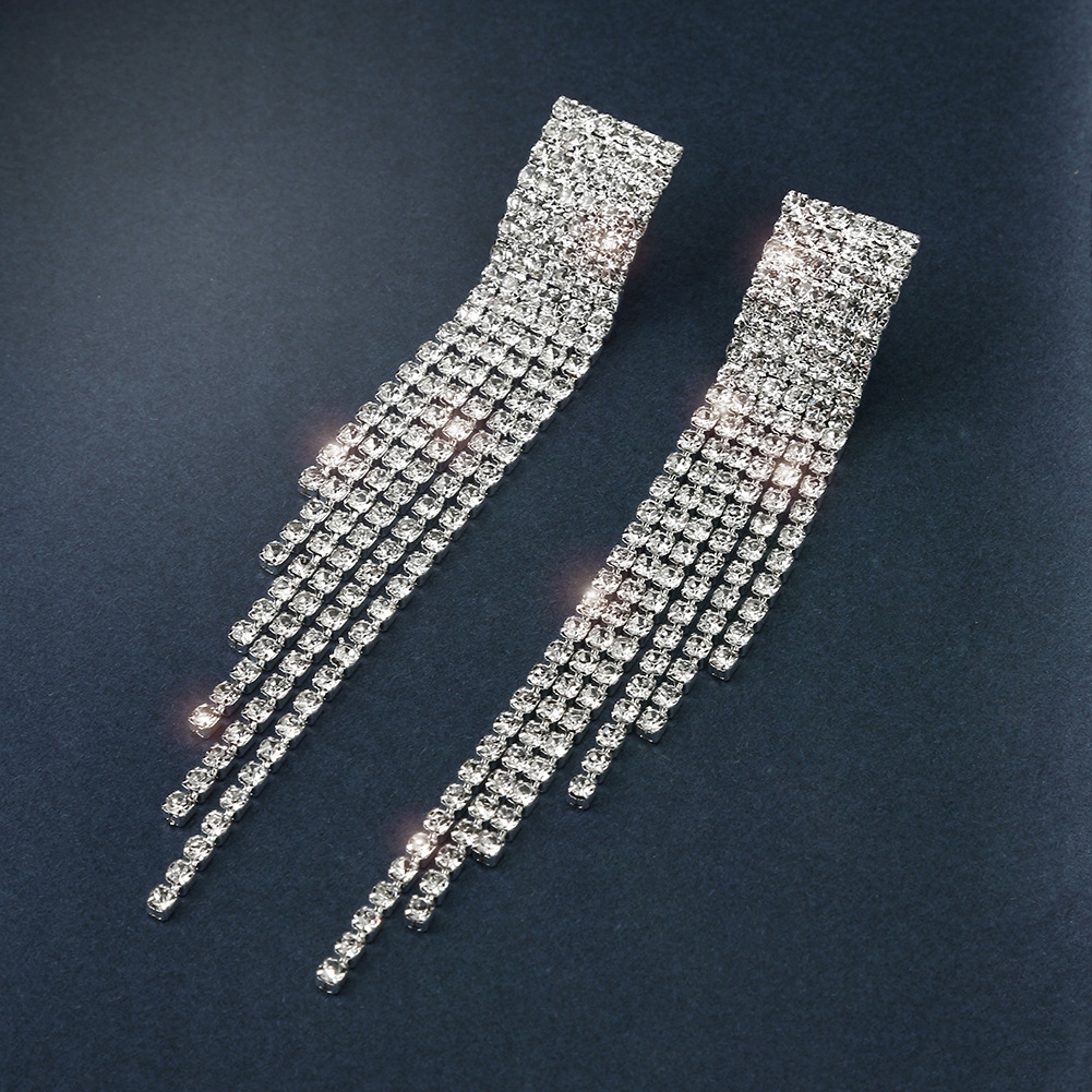 Kolczyki Długie Nitki Kryształ Wiszące Lśniące 9.7cm Srebrny Kolor EAN (GTIN) 6975635337798