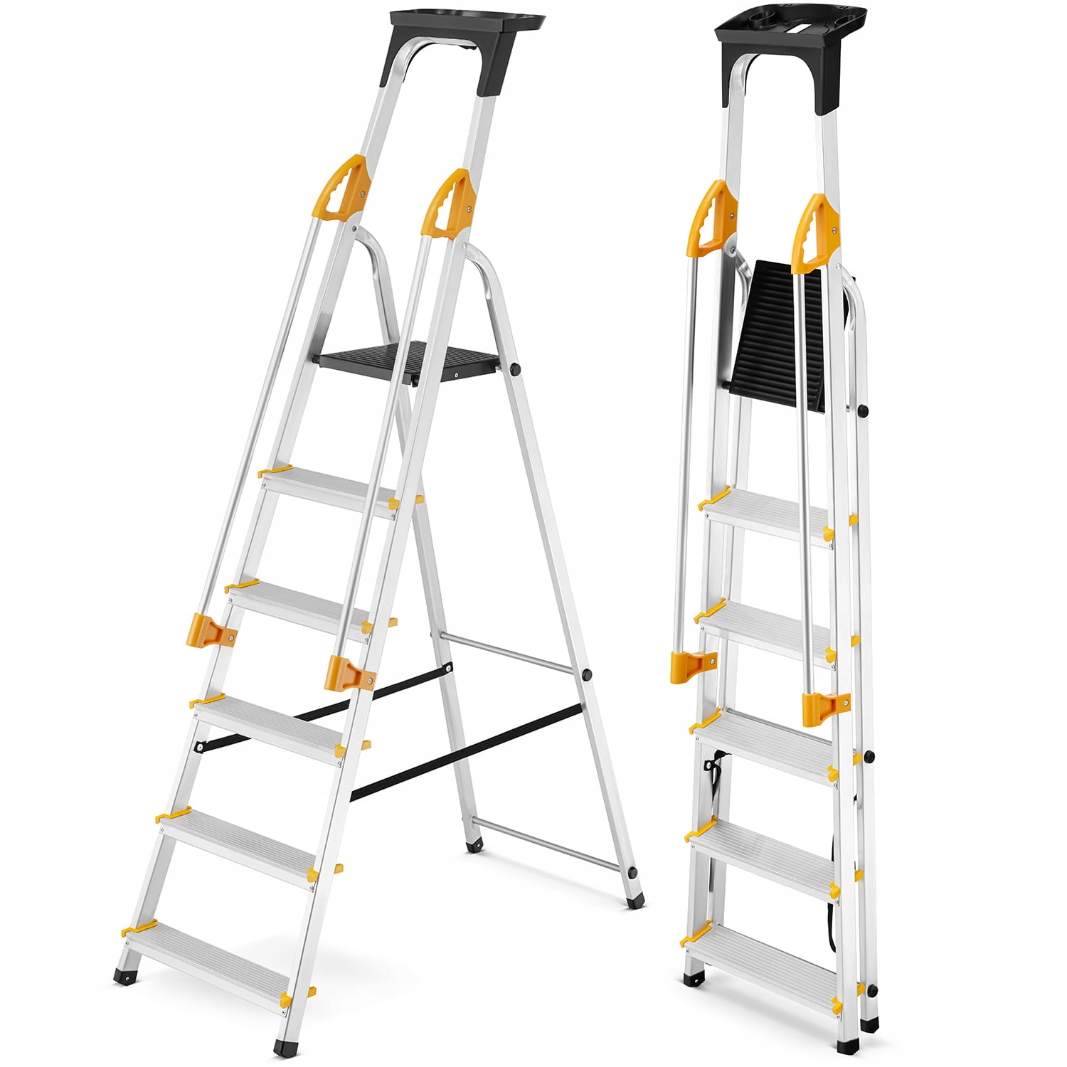 Žebřík jednostranný 6-stupňový s policí a madly o hmotnosti 150 kg