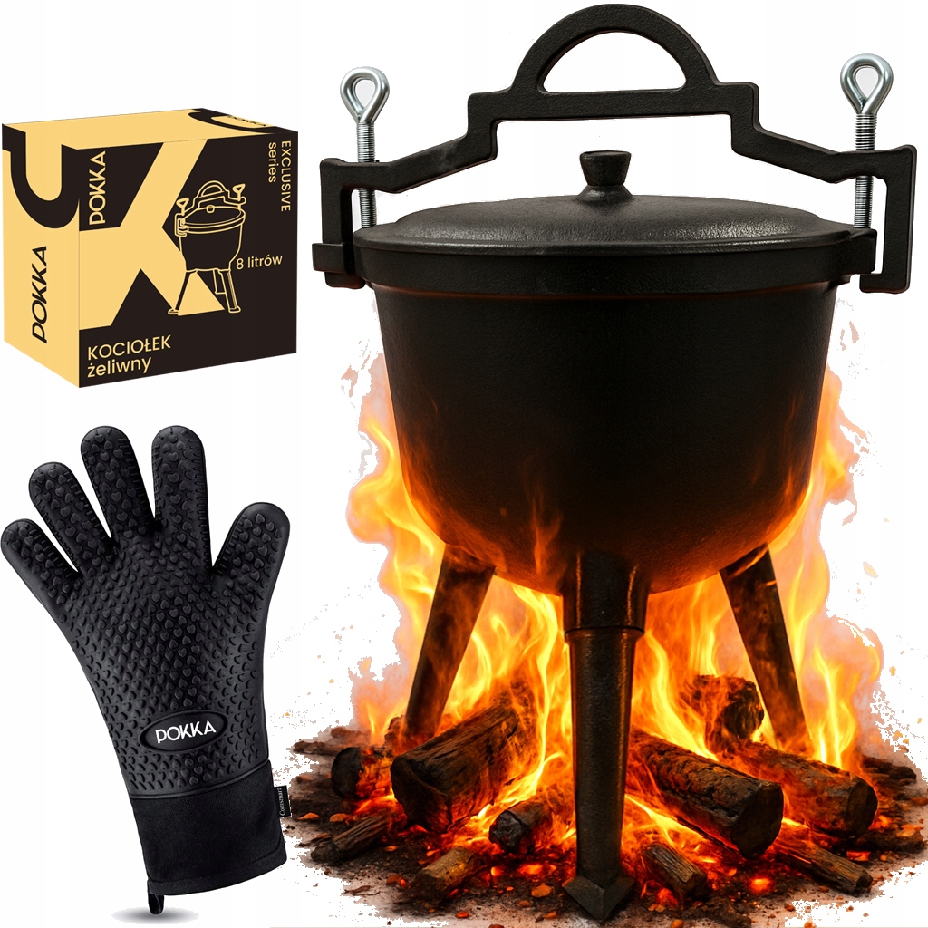 Kociołek Żeliwny 8L Wiszący Garnek Myśliwski Do Pieczonek Ognisko Iron 8L