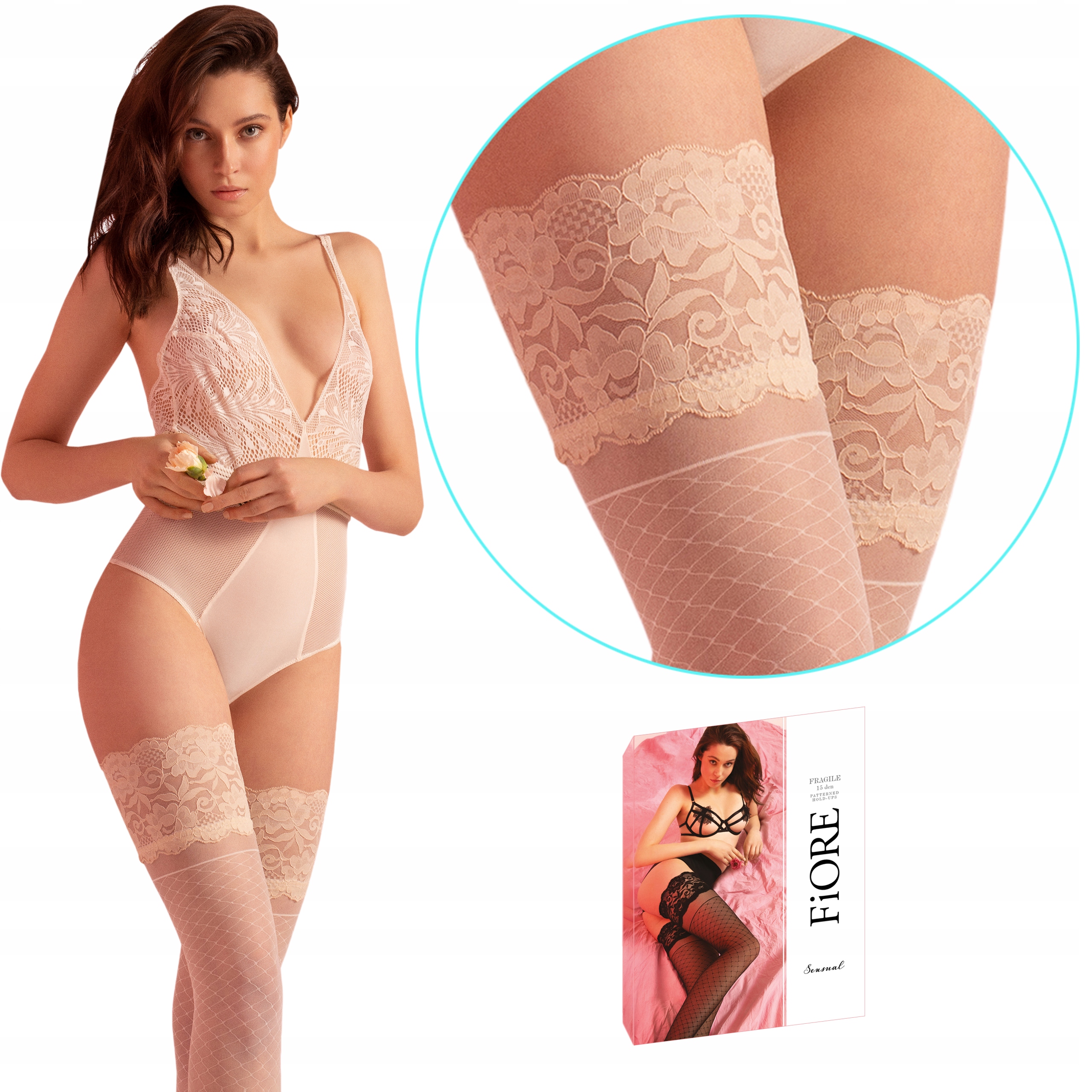 

Fiore pończochy Fragile 15 den koronka ecru 2-S