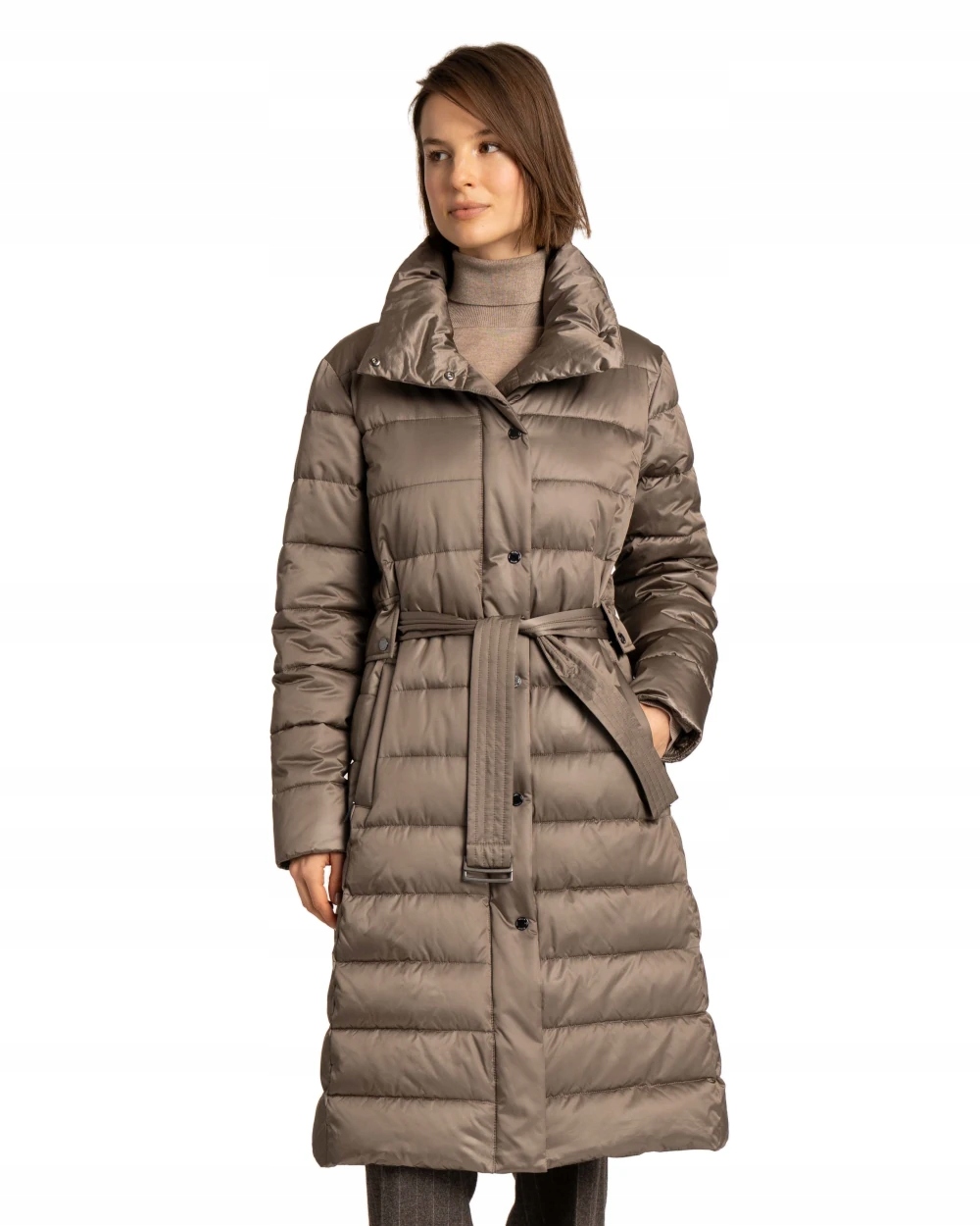 Dámská Hnědá Prošívaná Bunda Ke Kolenům Bez Kapuce Green Goose 38