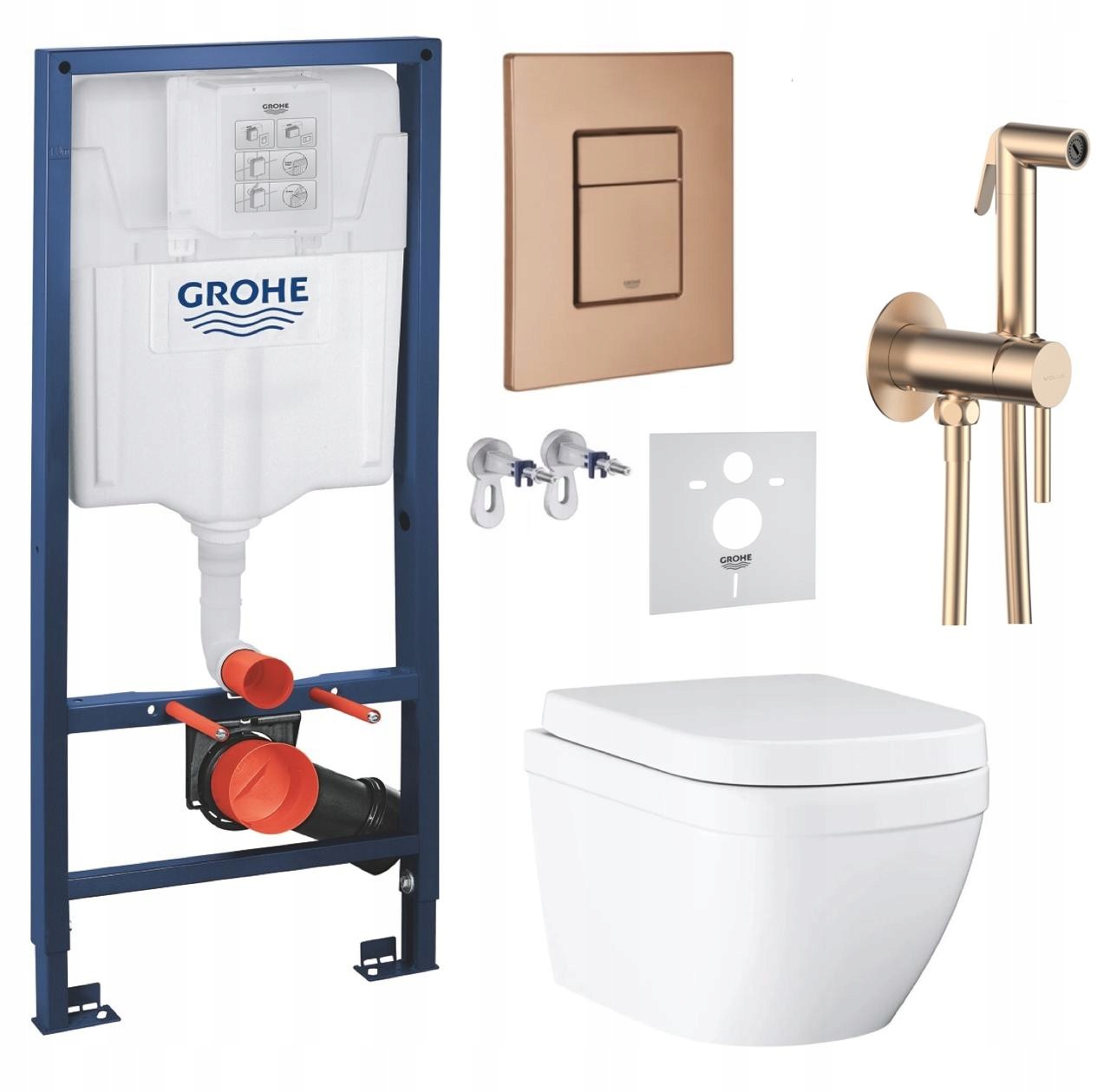 Wc sada Grohe Rapid s Wc misou Grohe Euro Keramika tlačidlo meď batéria