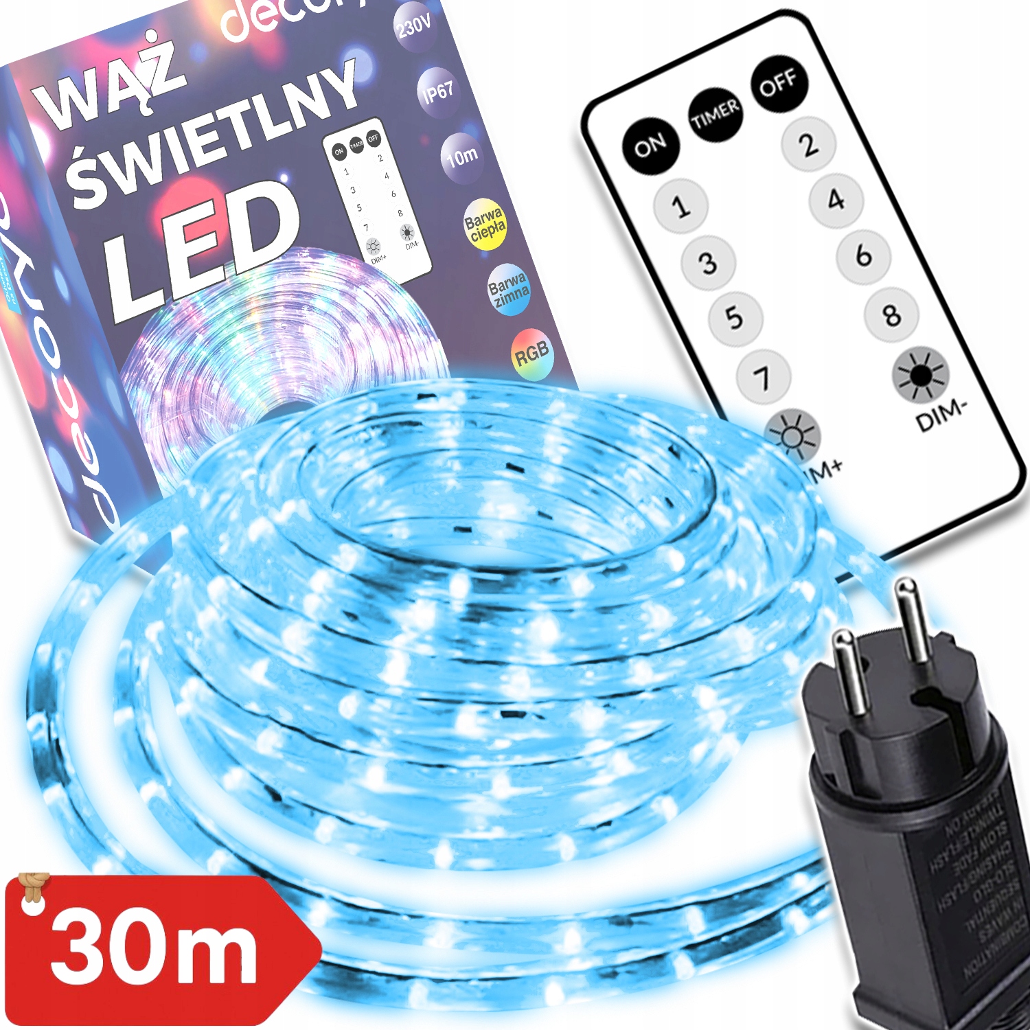 Voděodolná Led Světelná Hadička IP67 30 M Silná Bílá Studená Venkovní Girlanda