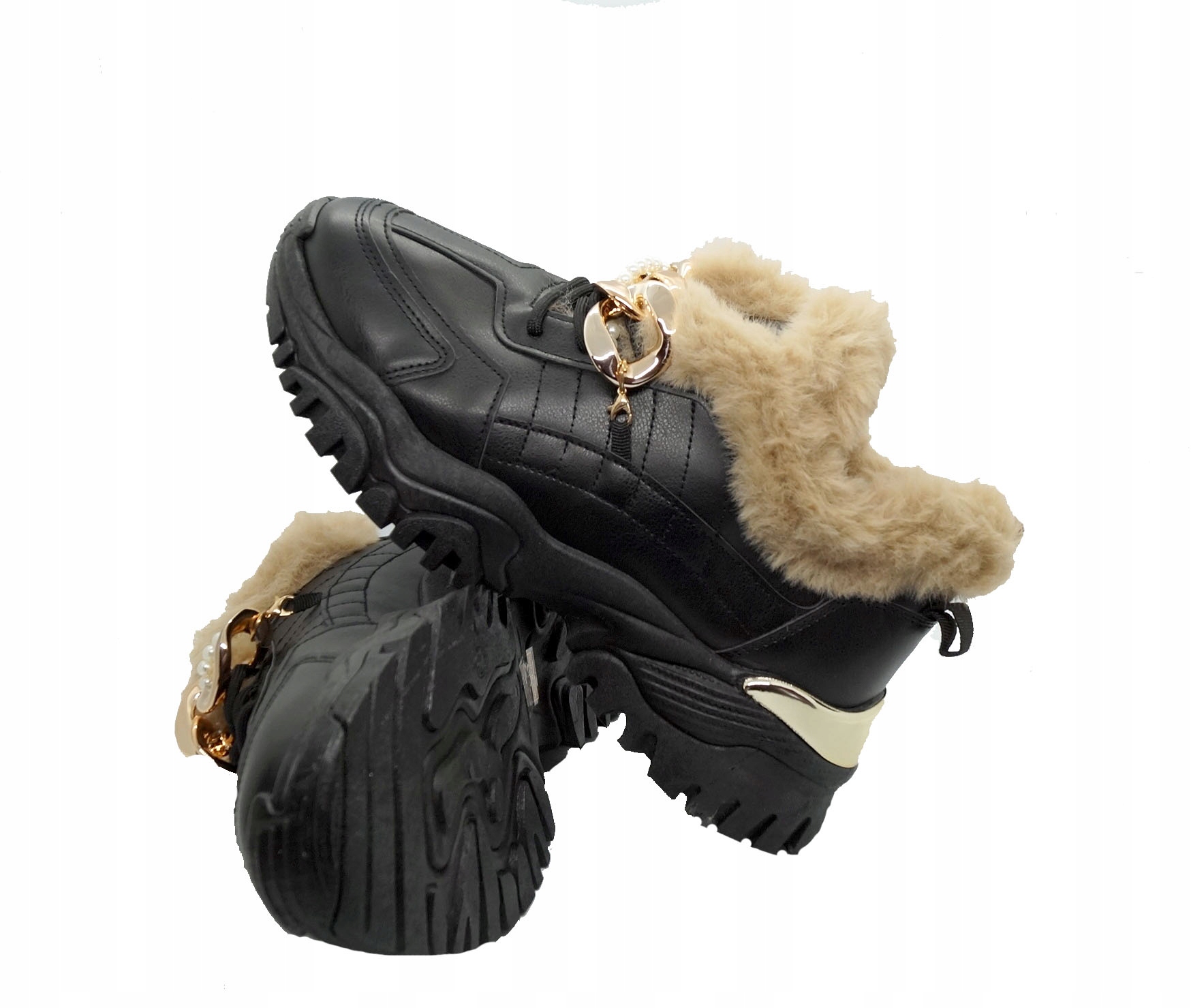 BOTKI DAMSKIE SPORTOWE ZIMOWE ŁAŃCUCH CZARNE R40 Rozmiar 40