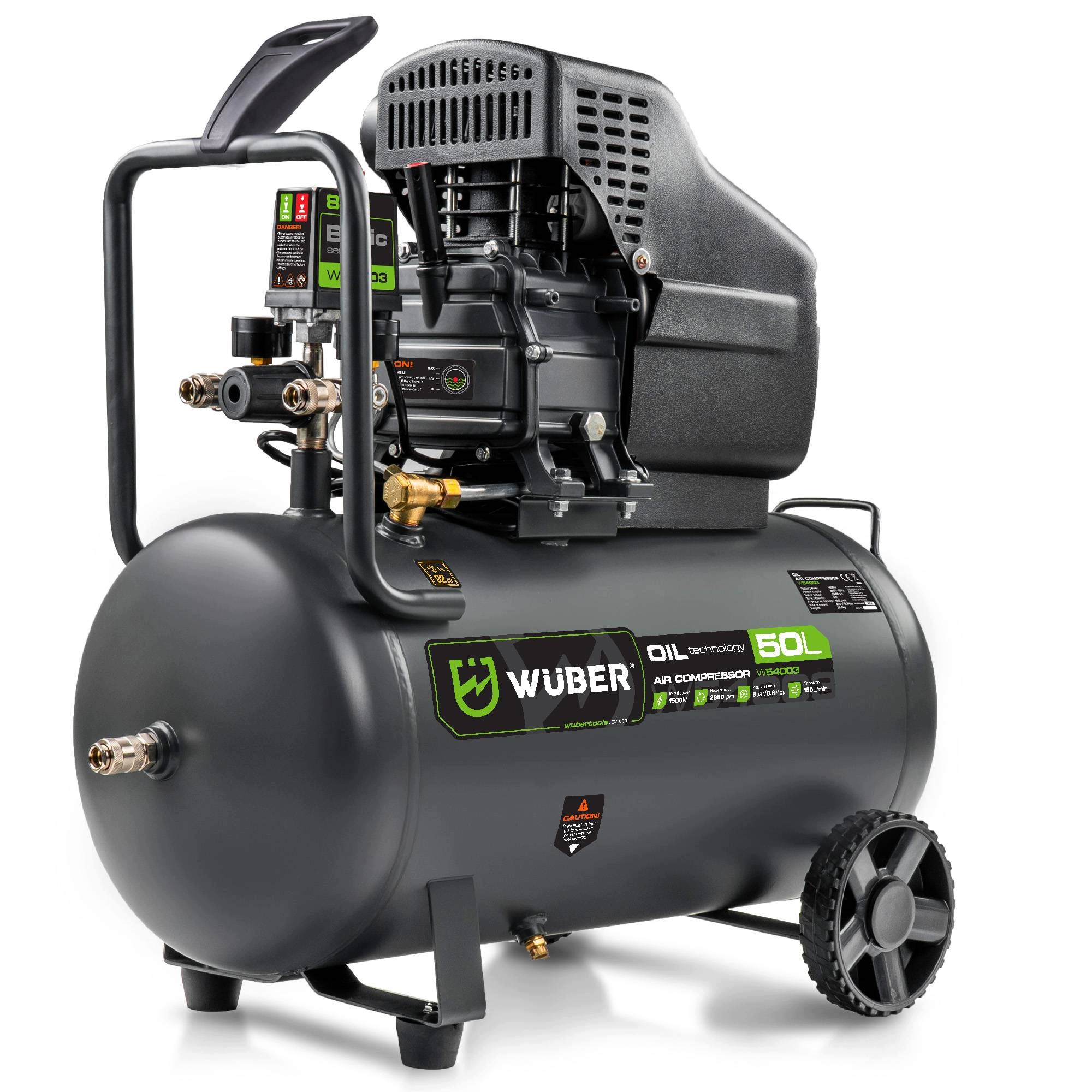 Kompresor Olejowy 50L 1500W 8BAR 150L/MIN Żeliwny Cylinder Sprężarka Wuber