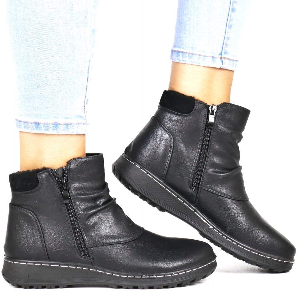 Černé Kotníkové Boty Na Podpatku Pohodlné Zapínání Na Zipy Tzrewiki Dámské Nové