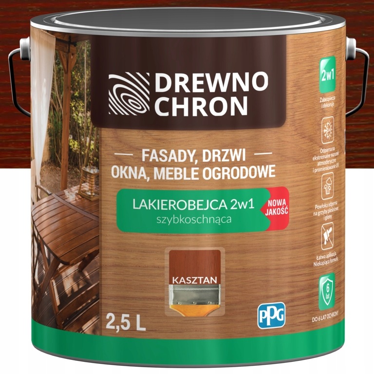 Drewnochron Lakierobejca 2v1 rýchloschnúca saténová gaštanová 2,5L