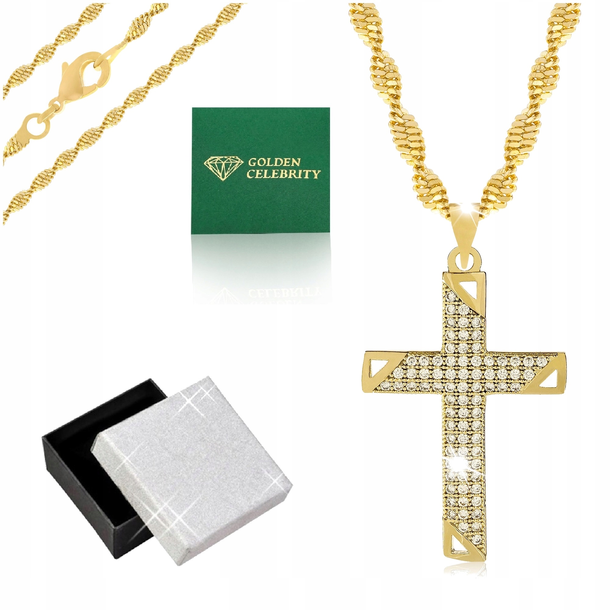 Zlatý Řetízek Singapur Kroucený Přívěsek Křížek 18K Věnování 50 CM