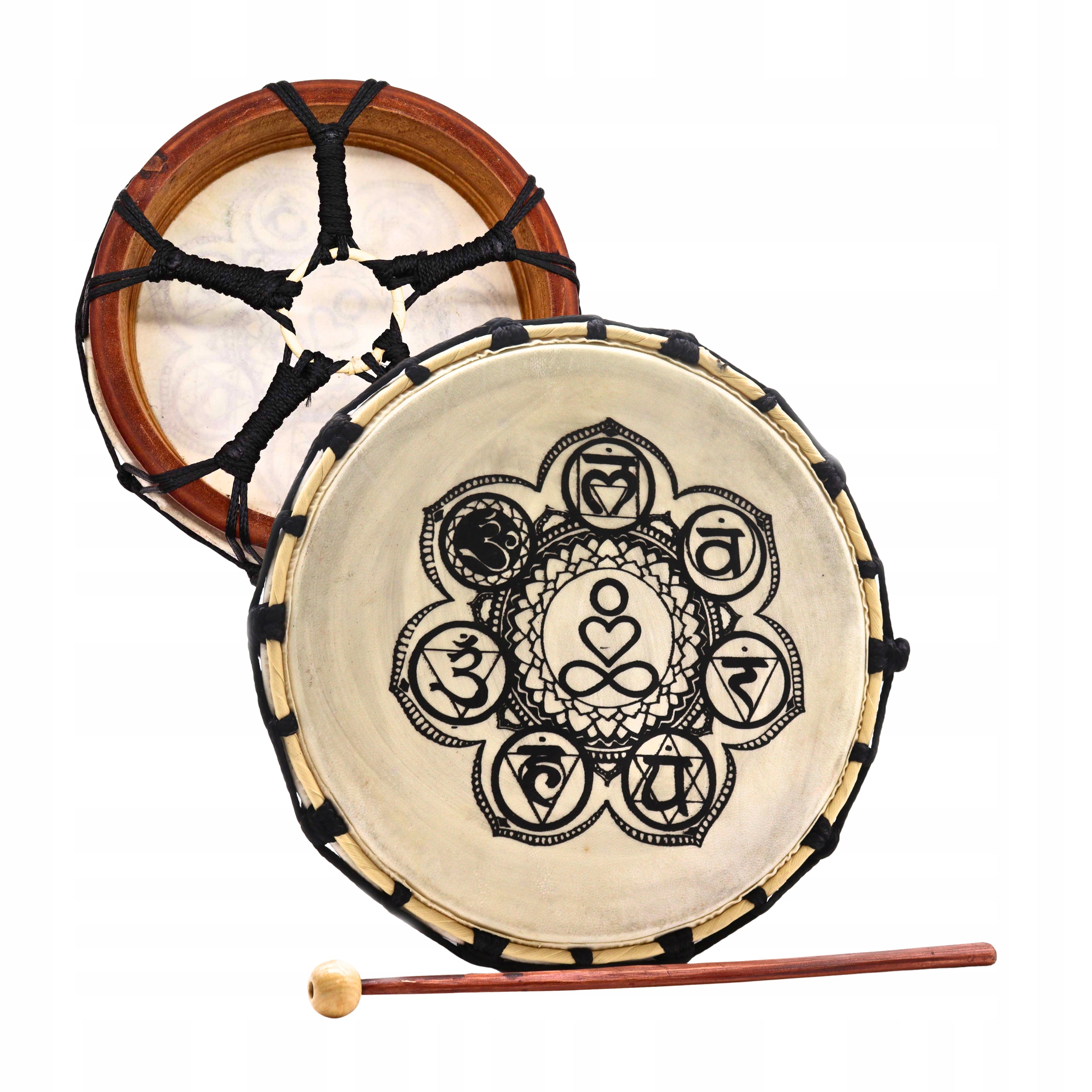 Šamanský kožený buben Dřevěná palička Meditace Jóga Terapie 7 Čaker