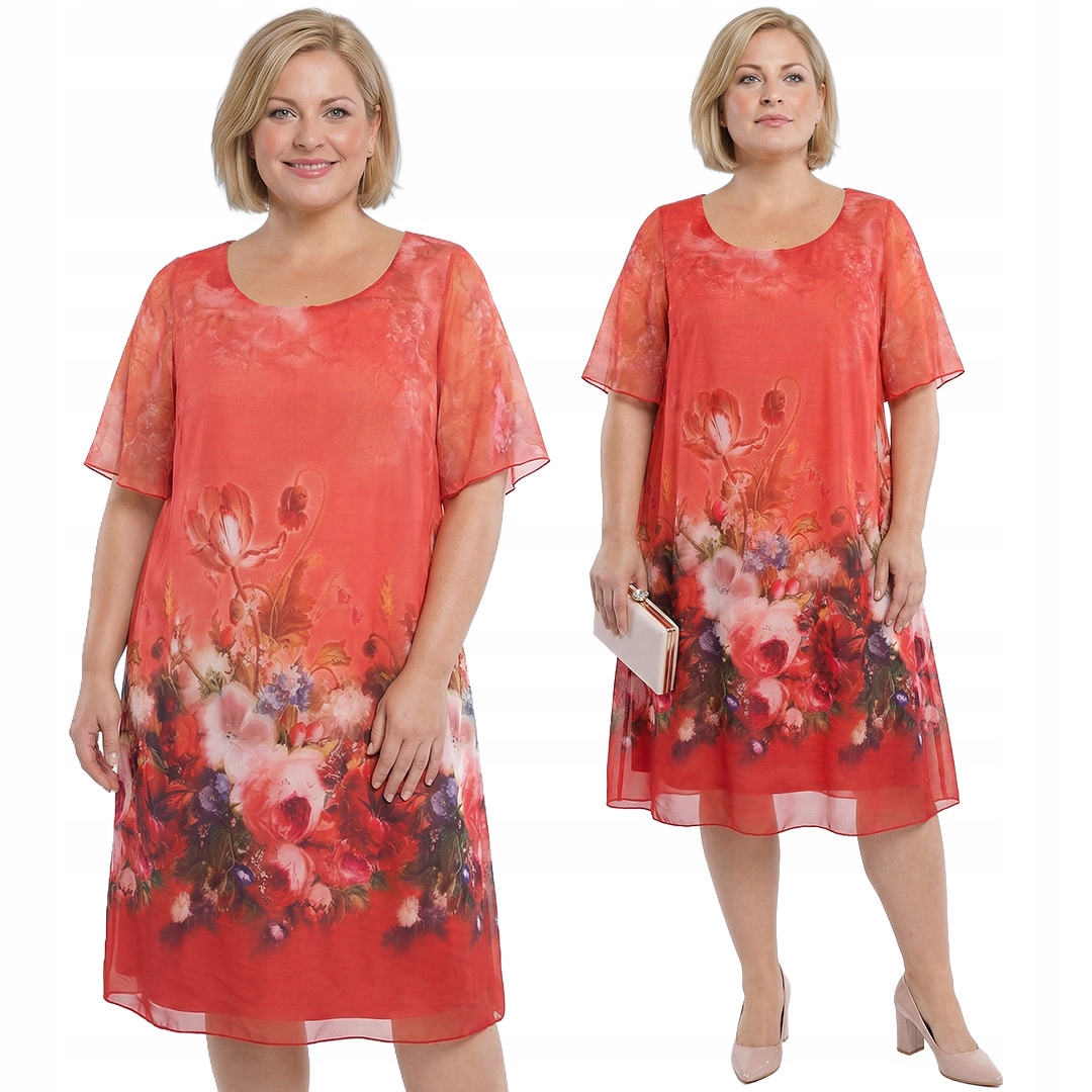 Oranžová šaty s květinami a velikostí velikost 56