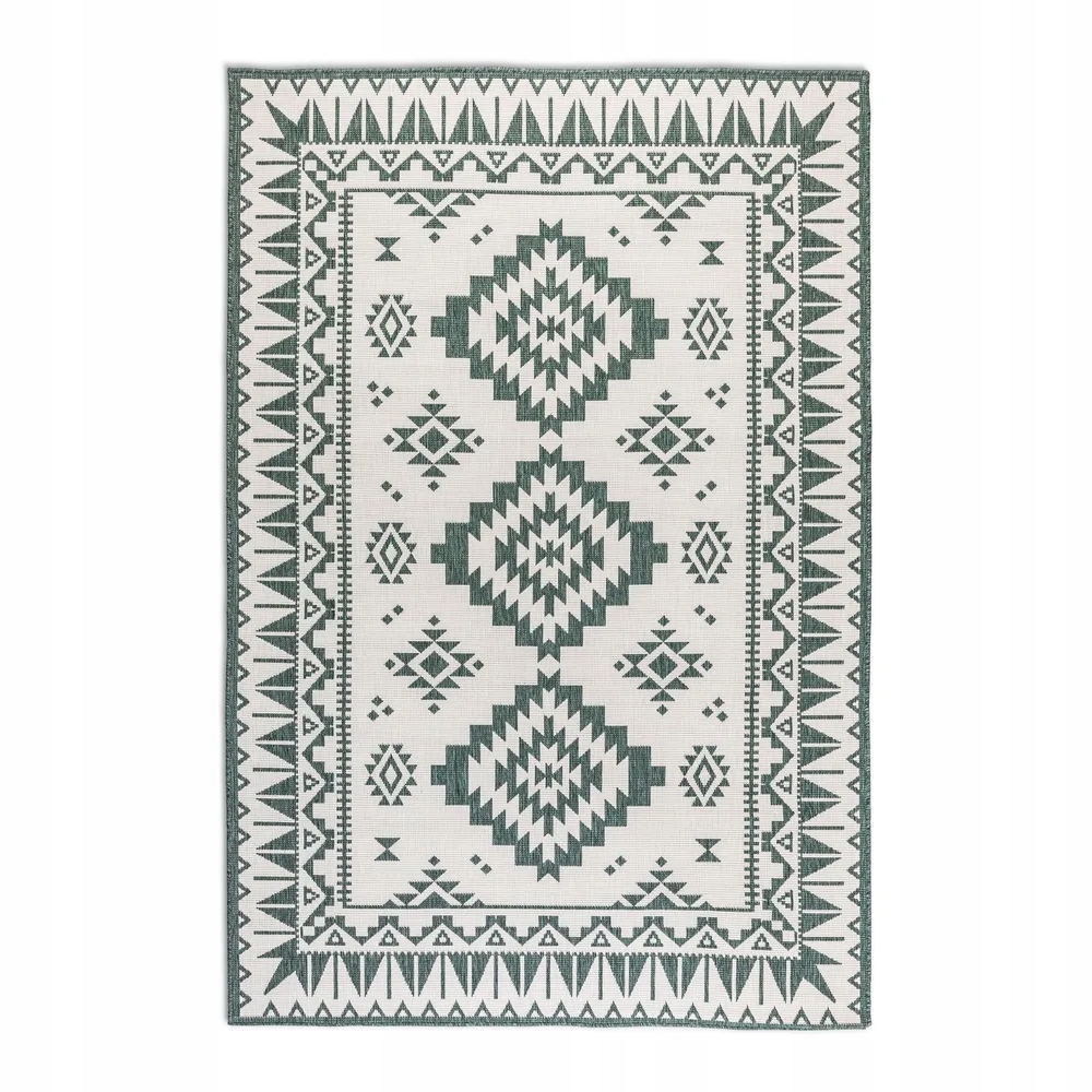 Koberec na terasu 120x170, zeleno krémový oboustranný, plochý tkaný provázek