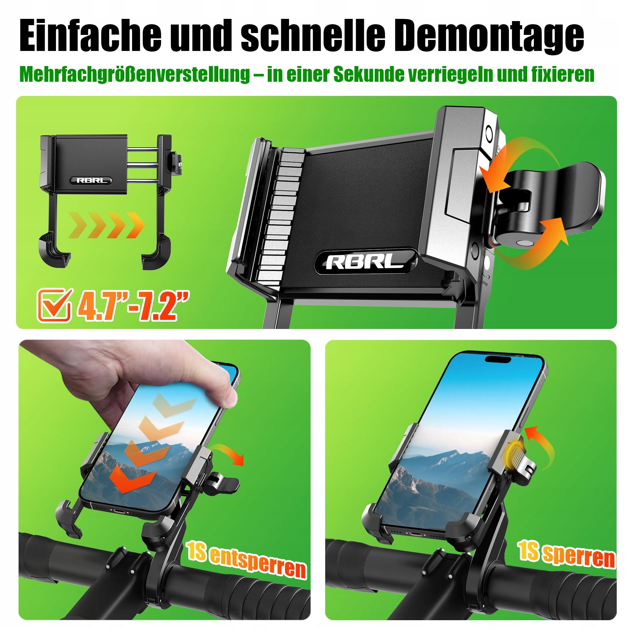 Uchwyt Rowerowy Na Telefon CNC Aluminiowy Antywibracyjny 4 Do 7 Cali RBRL — miniatura 2