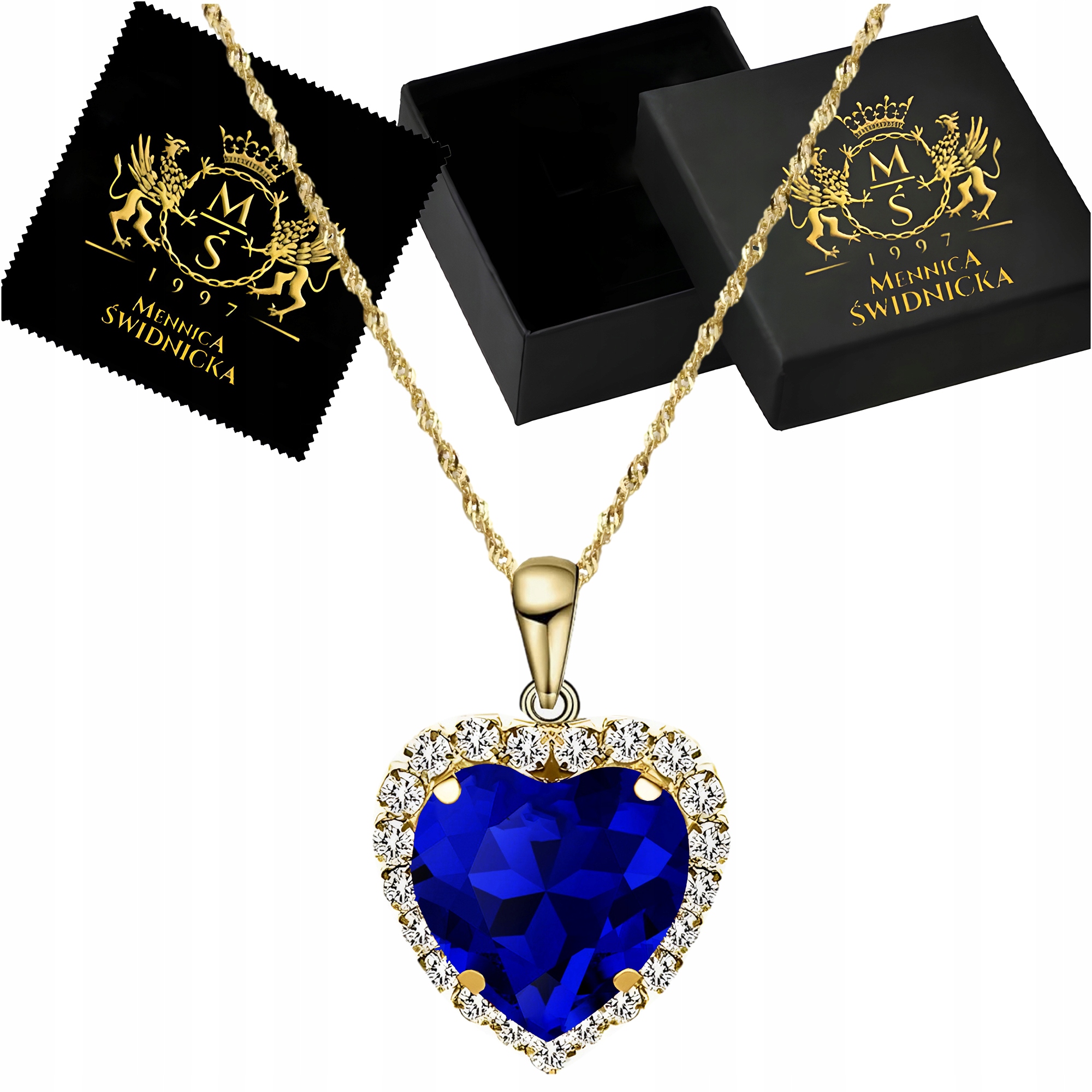 Zlatý náhrdelník Stříbro 925 Pozlacený Přívěsek Srdce oceánu Zirkon Dárek