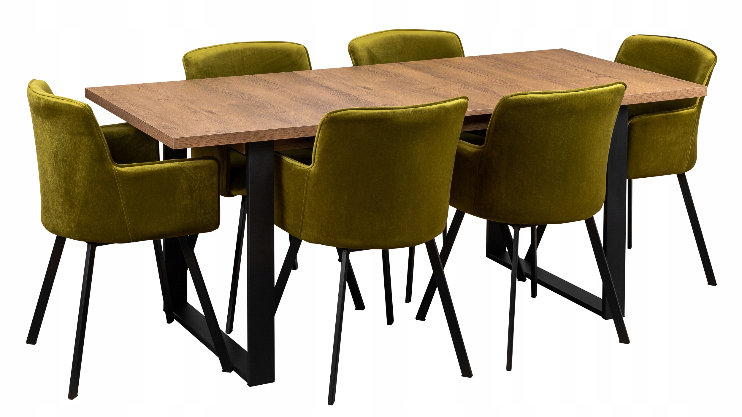 Loftový Set Rozkládací Stůl 6 Jídelních Židlí 190/150x80 Černá/dub Lefkas