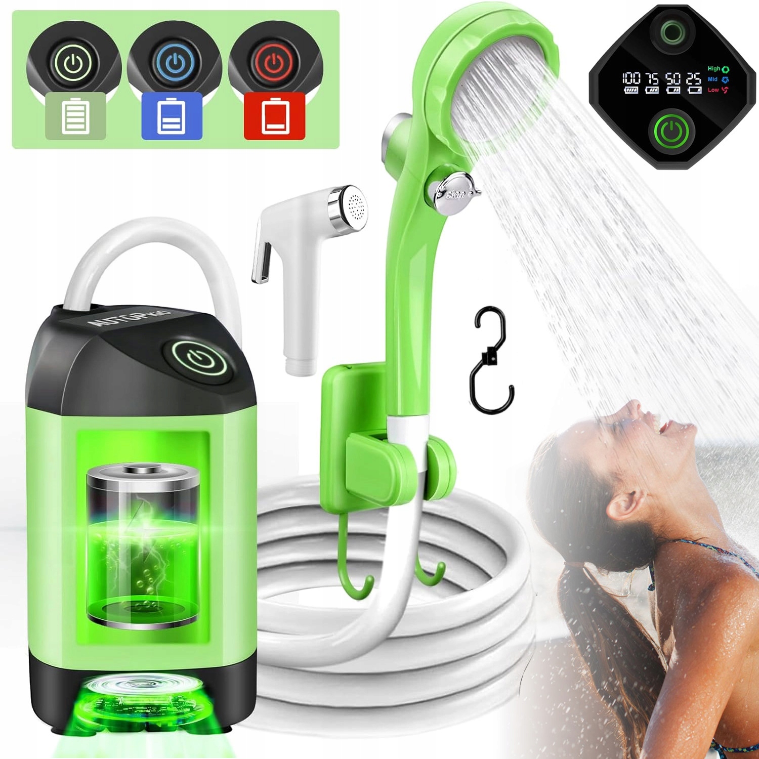 Turistická Sprcha Camping Akumulátor 4800 Mah 3 Režimy Přenosný
