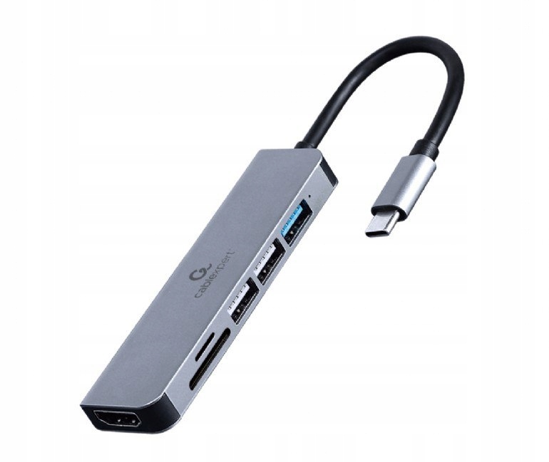 Gembird Adapter wieloportowy Usb-c 6w1, Hdmi, Usb 3.1/2.0 czytnik kart Sd