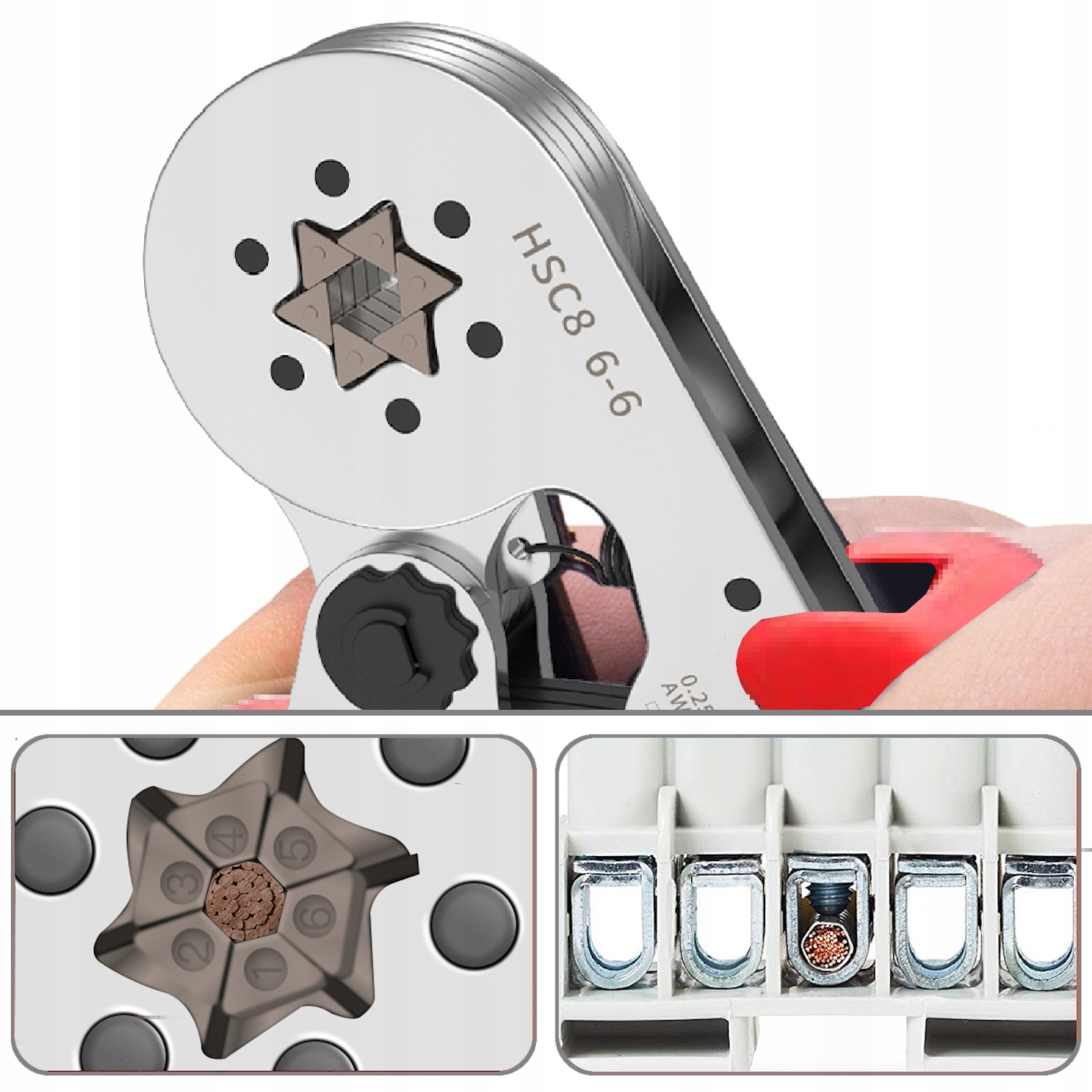 ZACISKARKA PRASKA do tulejek kablowych SZEŚCIOKĄTNA kabli konektorów MOCNA Marka DM